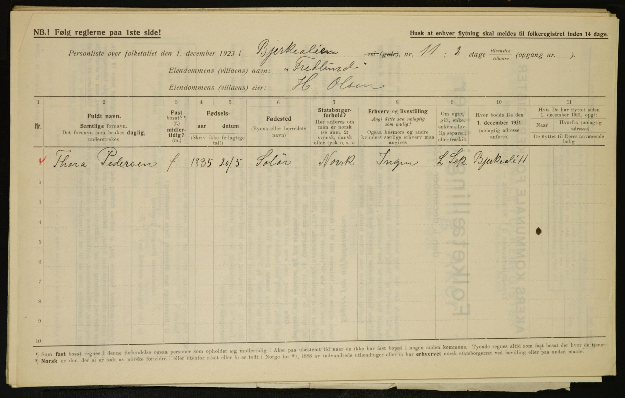 , Municipal Census 1923 for Aker, 1923, p. 7793