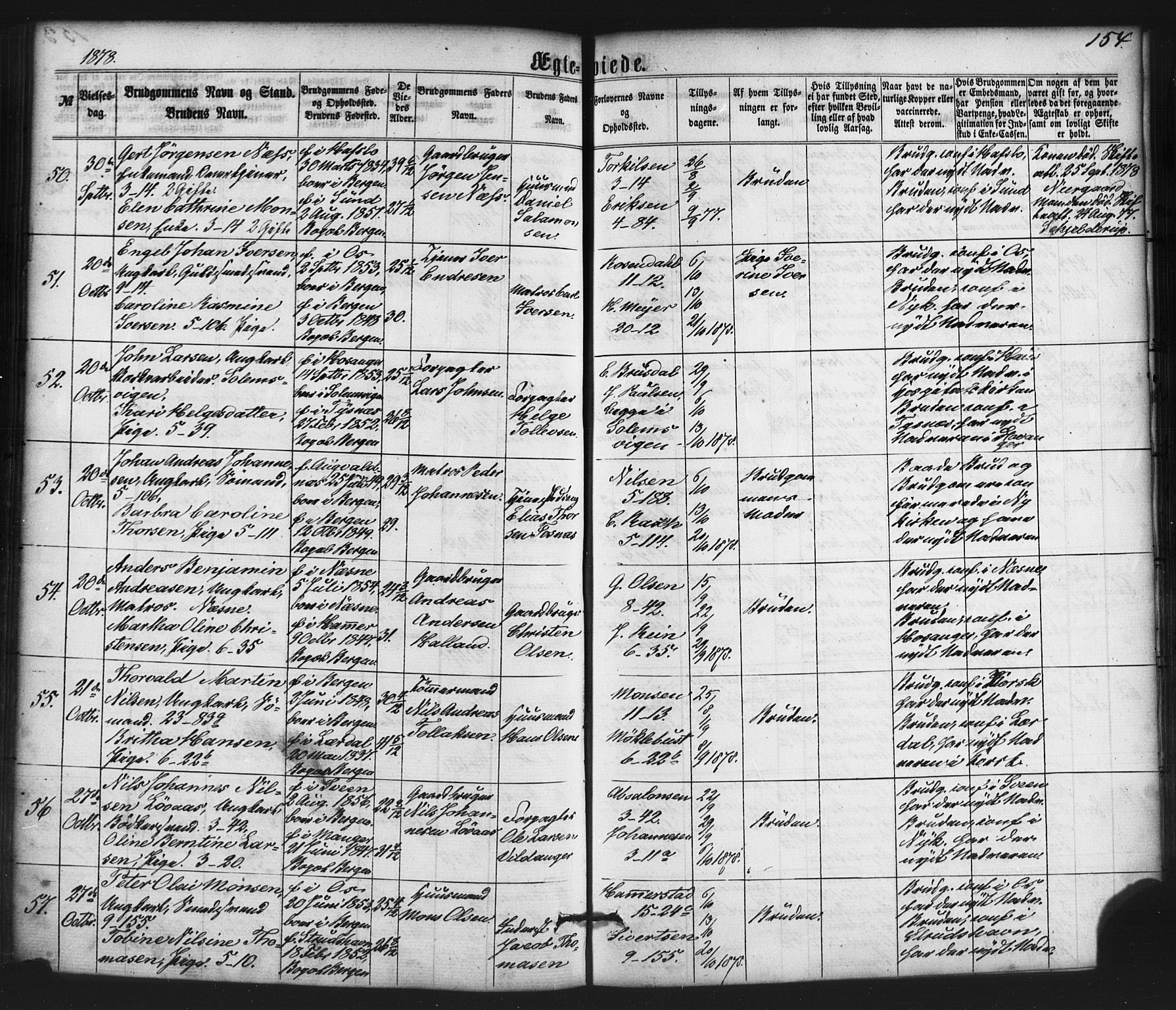 Nykirken Sokneprestembete, AV/SAB-A-77101/H/Haa/L0032: Parish register (official) no. D 2, 1861-1883, p. 154