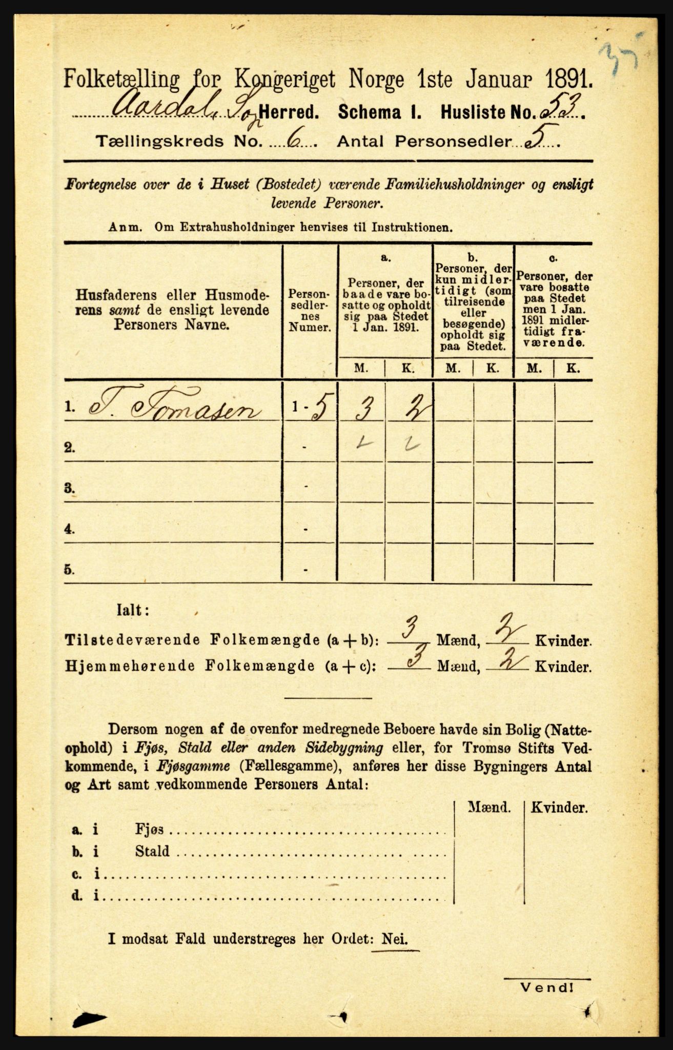 RA, 1891 census for 1424 Årdal, 1891, p. 1100