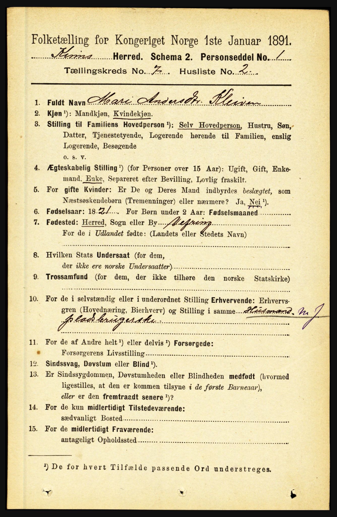 RA, 1891 census for 1437 Kinn, 1891, p. 2681