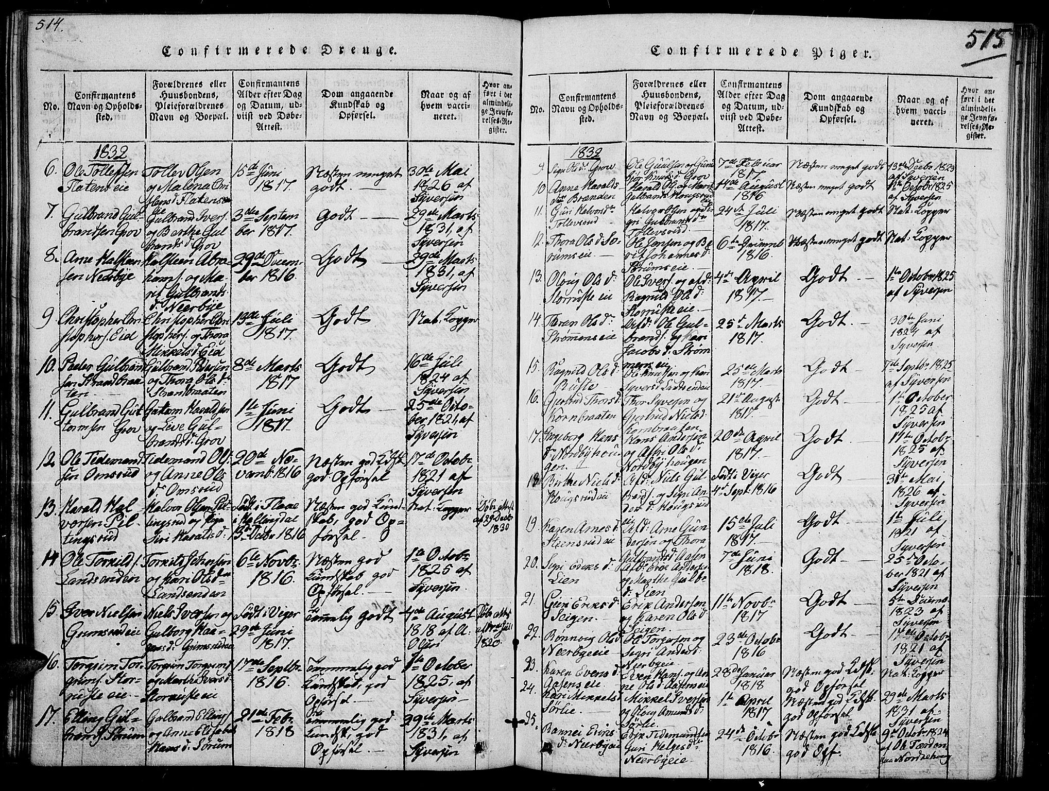 Sør-Aurdal prestekontor, SAH/PREST-128/H/Ha/Hab/L0002: Parish register (copy) no. 2, 1826-1840, p. 514-515