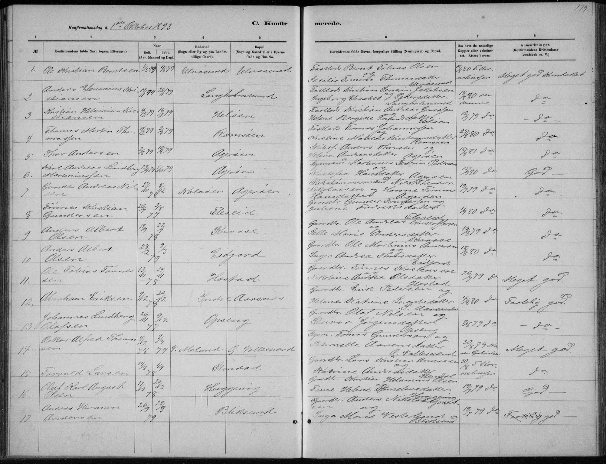 Høvåg sokneprestkontor, SAK/1111-0025/F/Fb/L0004: Parish register (copy) no. B 4, 1883-1898, p. 179