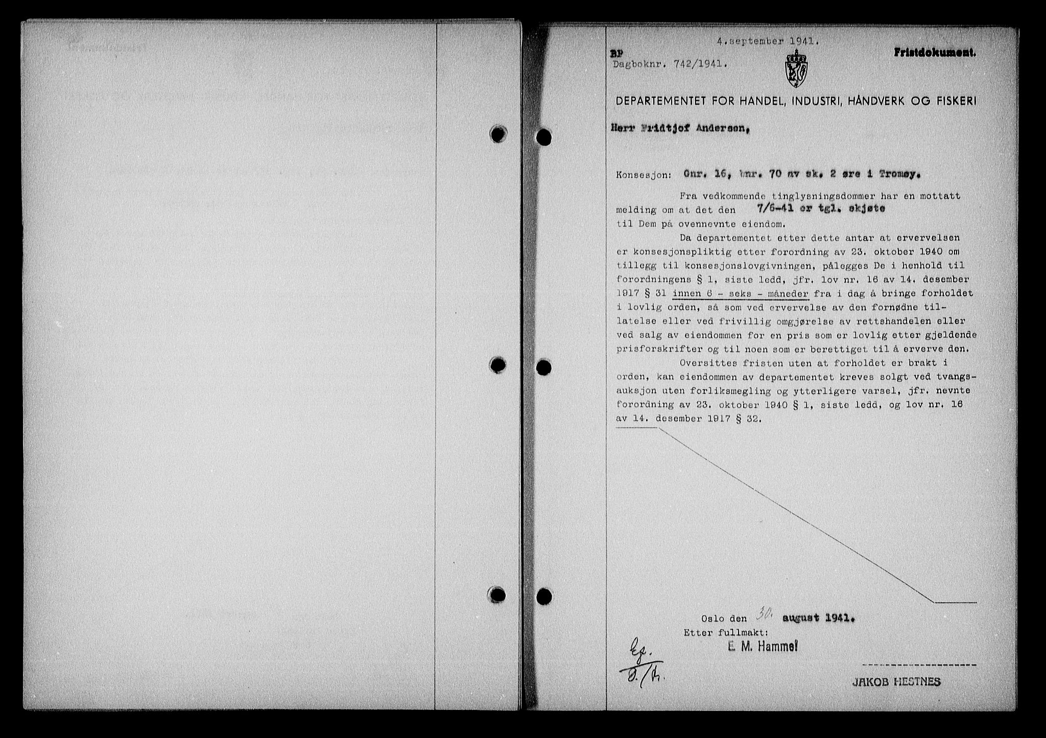 Nedenes sorenskriveri, SAK/1221-0006/G/Gb/Gba/L0048: Mortgage book no. A-II, 1940-1941, Diary no: : 742/1941