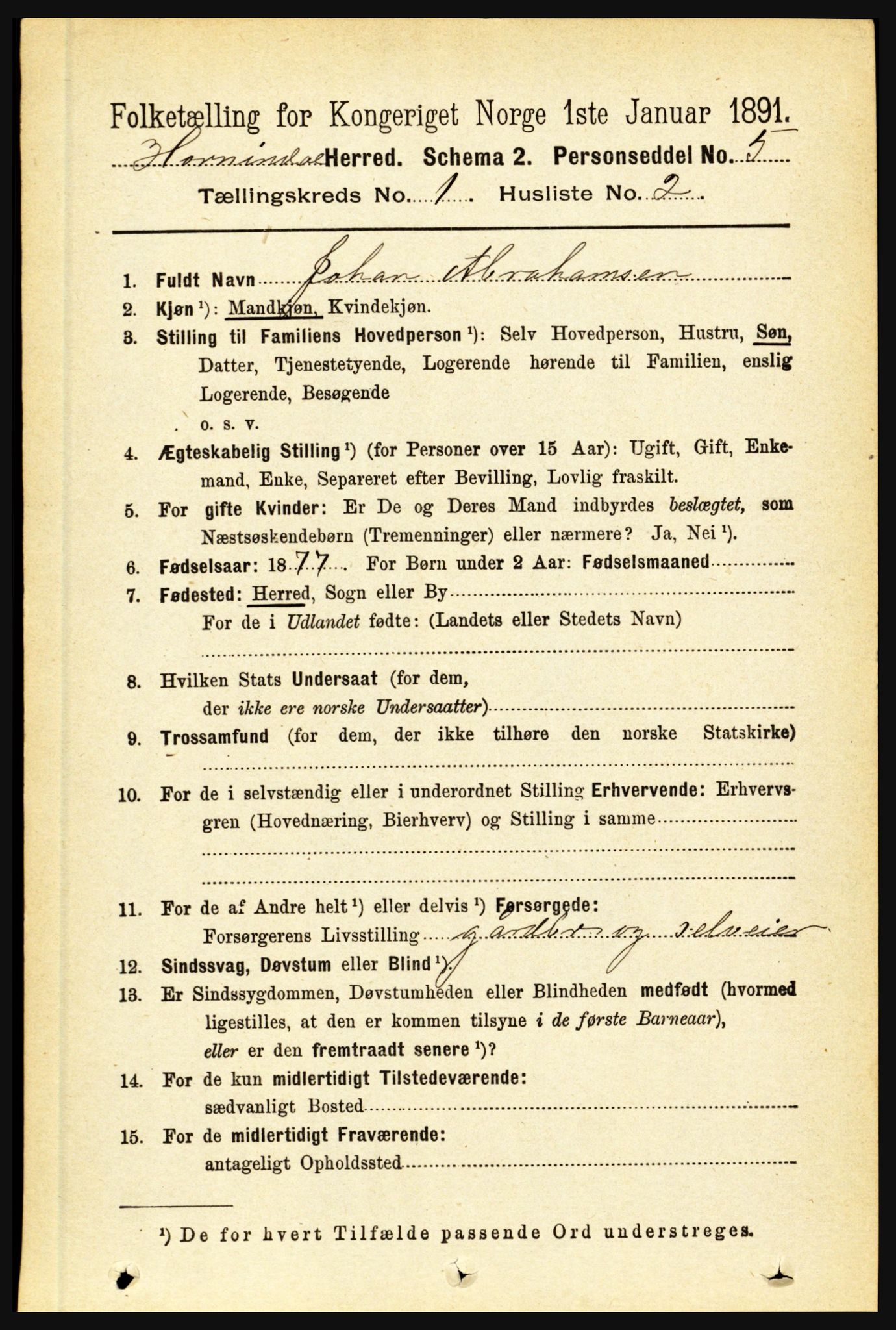 RA, 1891 census for 1444 Hornindal, 1891, p. 77