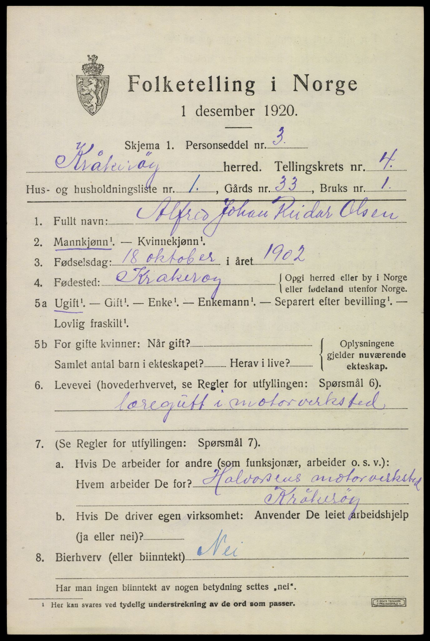 SAO, 1920 census for Kråkerøy, 1920, p. 5348