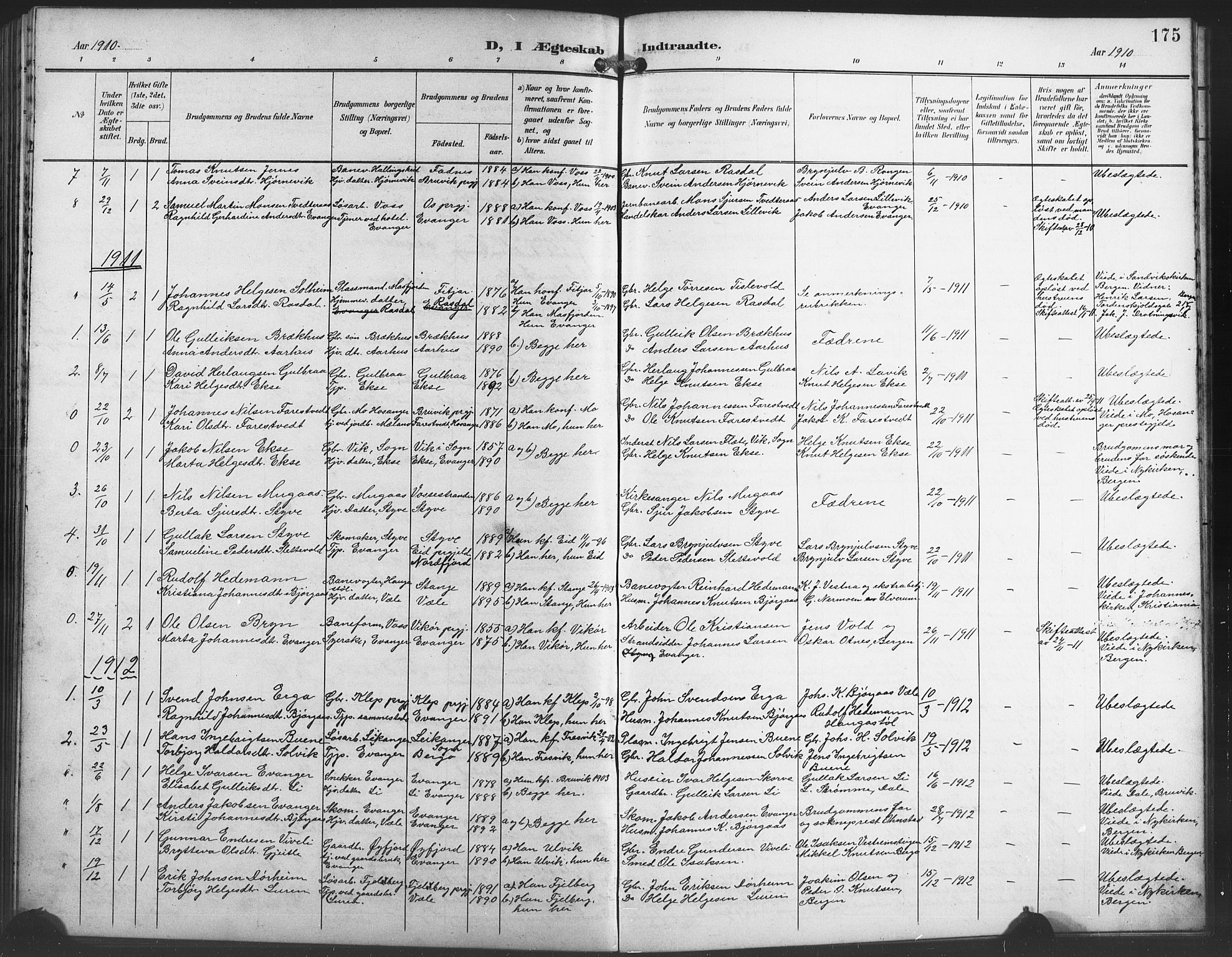 Evanger sokneprestembete, SAB/A-99924: Parish register (copy) no. A 5, 1897-1917, p. 175
