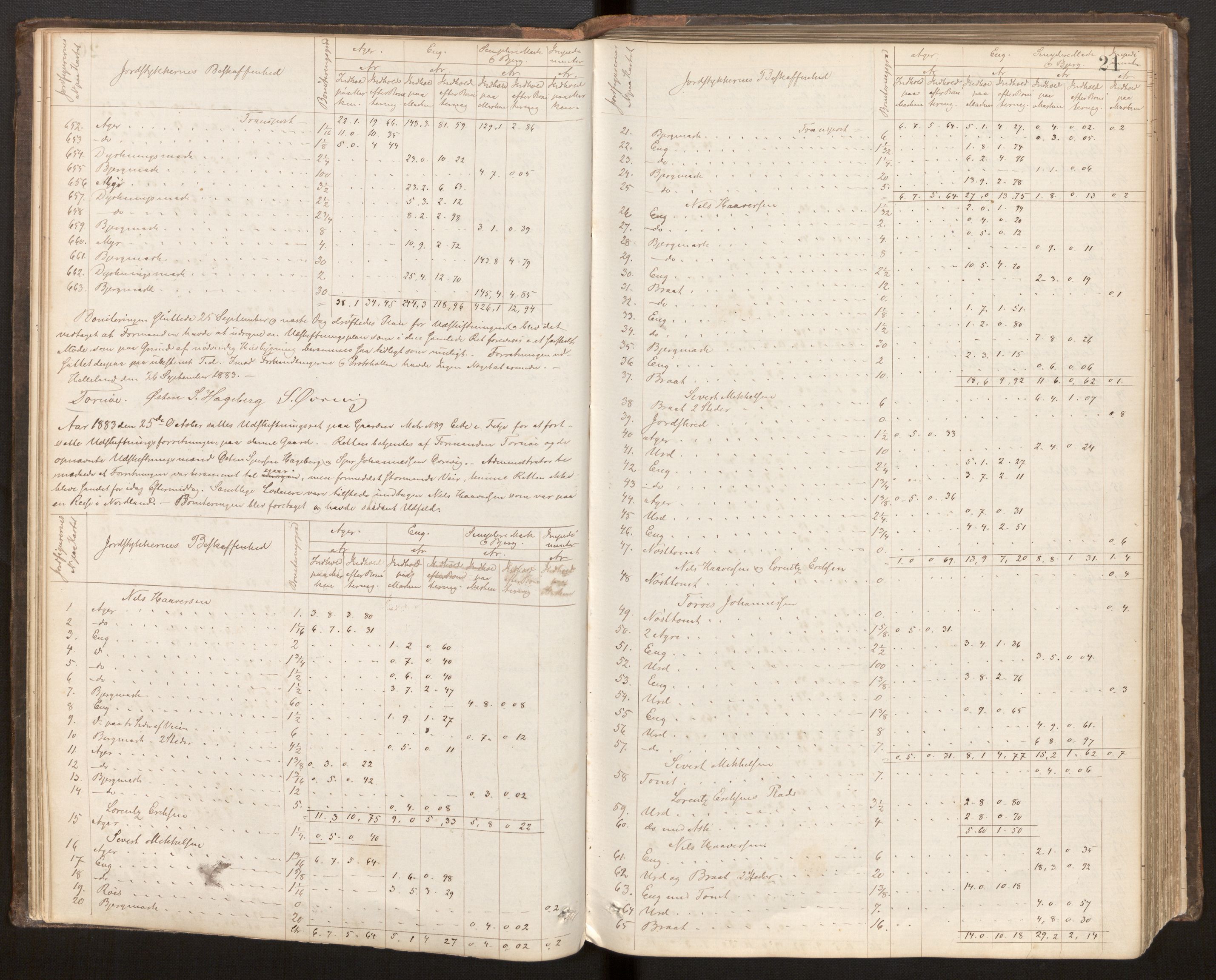 Hordaland jordskiftedøme - VI Sunnhordland jordskiftedistrikt, AV/SAB-A-7301/A/Aa/L0007: Forhandlingsprotokoll, 1883-1886, p. 20b-21a