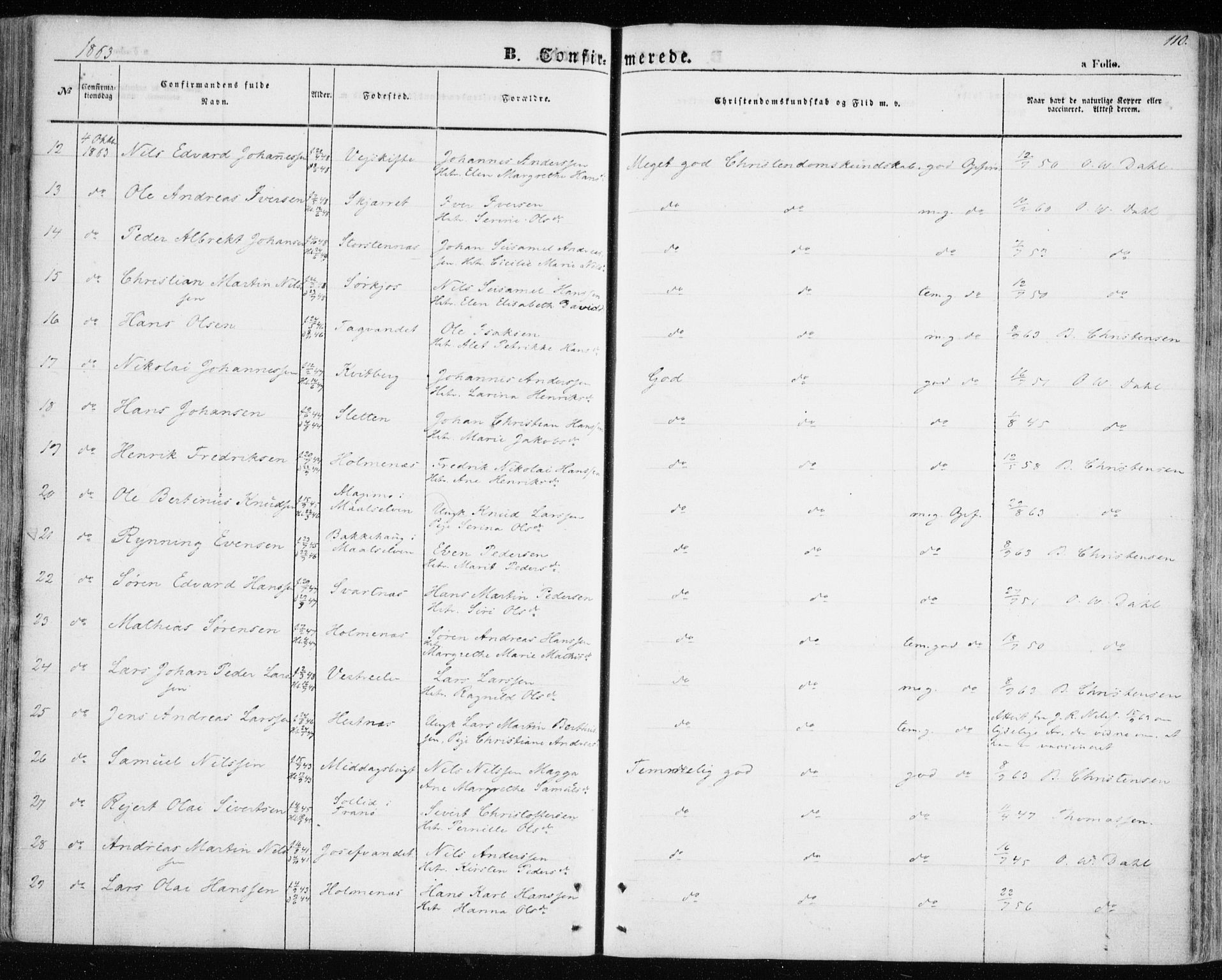 Balsfjord sokneprestembete, AV/SATØ-S-1303/G/Gaa/L0003kirke: Parish register (official) no. 3, 1856-1870, p. 110