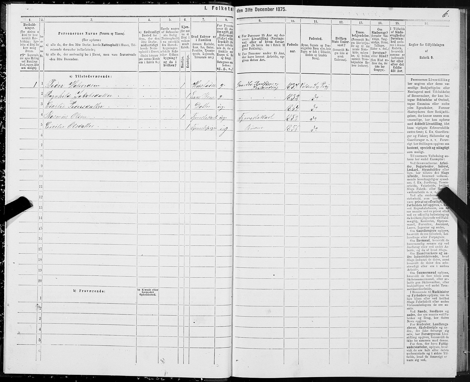 SAT, 1875 census for 1519P Volda, 1875, p. 6006