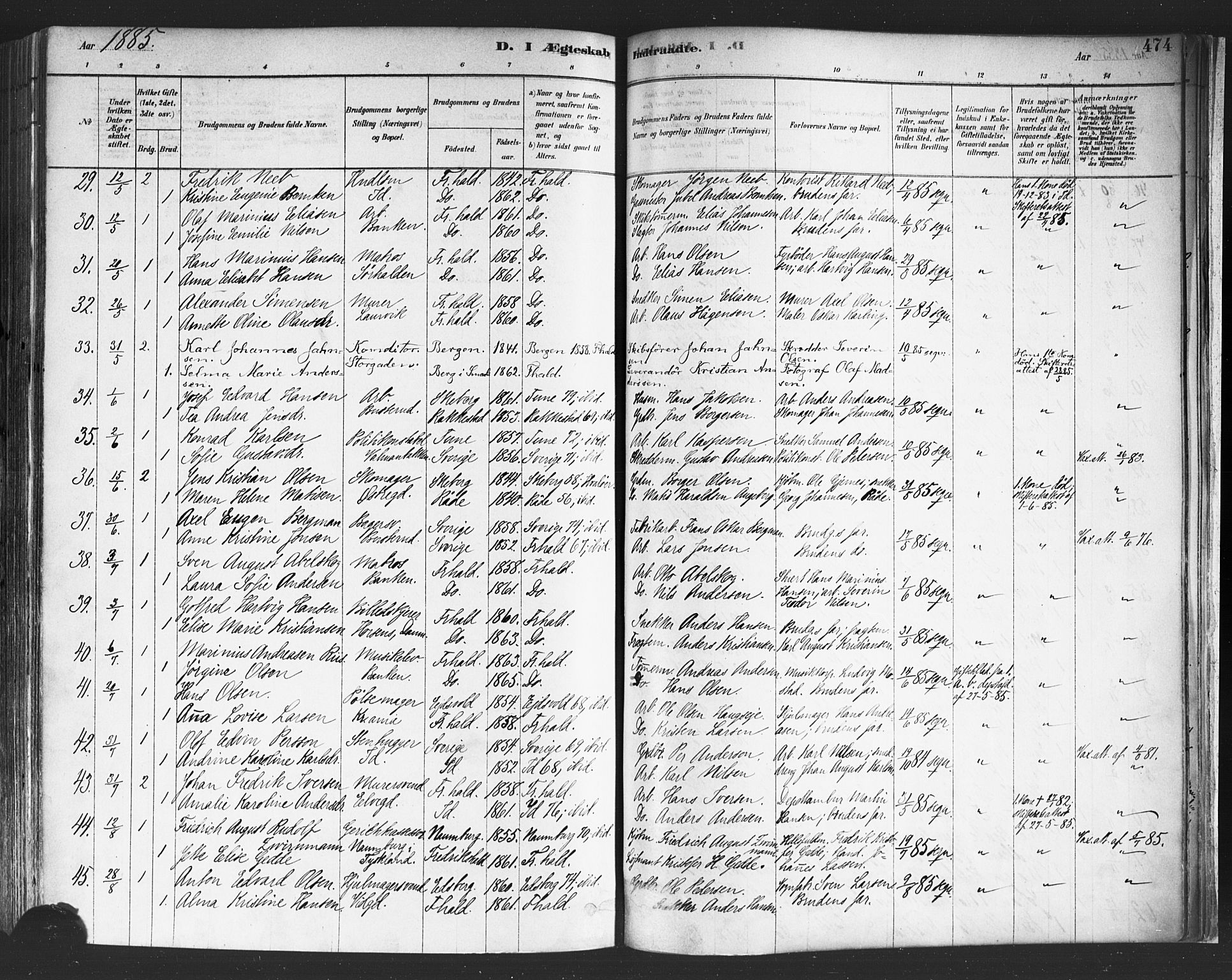 Halden prestekontor Kirkebøker, SAO/A-10909/F/Fa/L0011: Parish register (official) no. I 11, 1878-1889, p. 474