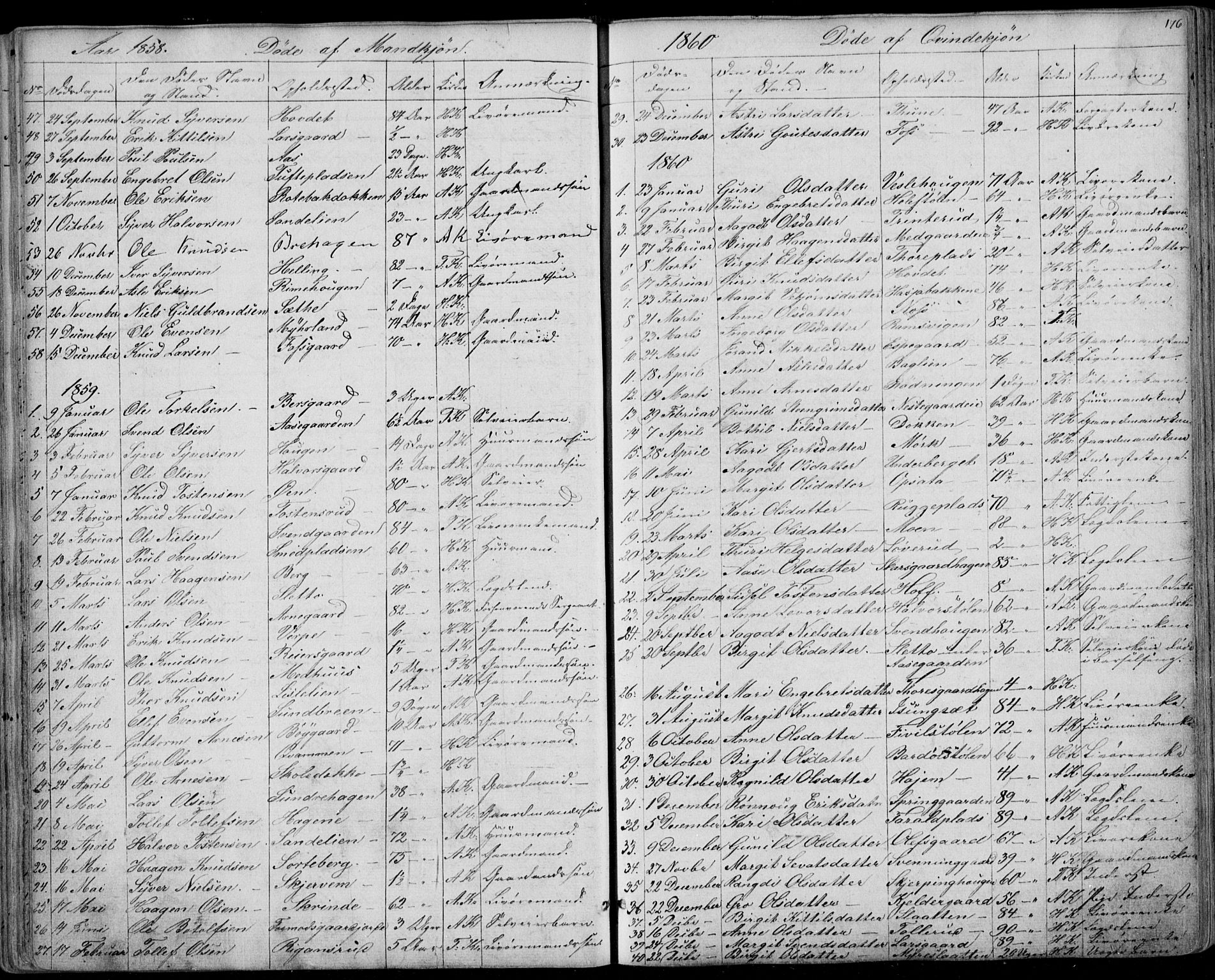 Ål kirkebøker, SAKO/A-249/F/Fa/L0006: Parish register (official) no. I 6, 1849-1864, p. 176