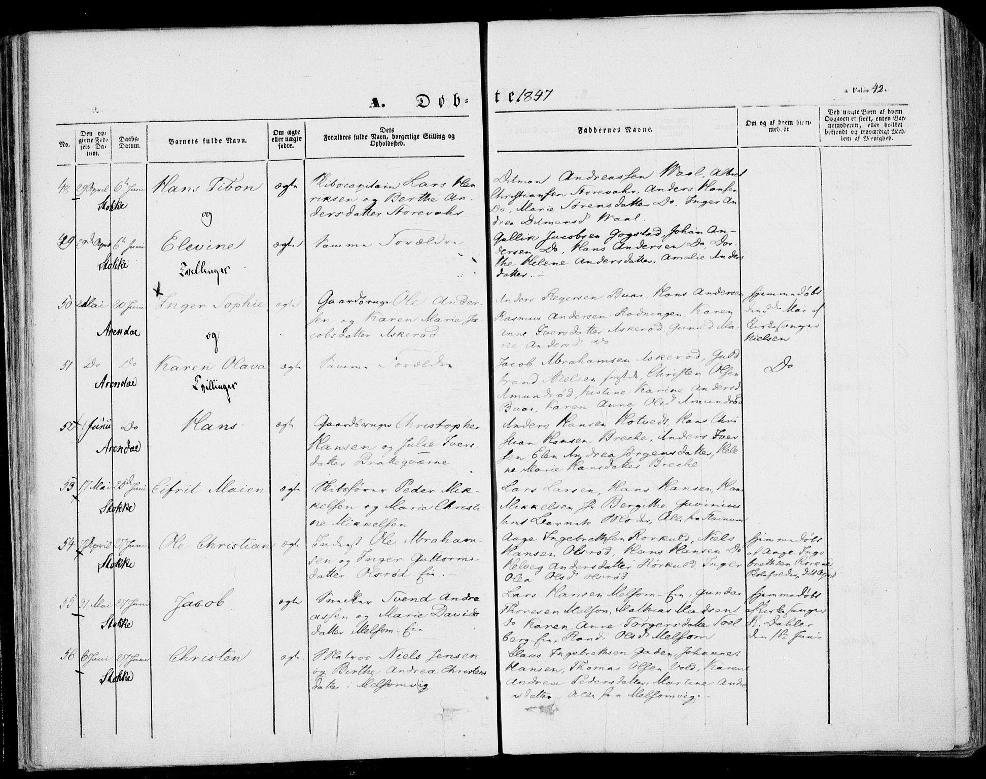 Stokke kirkebøker, AV/SAKO-A-320/F/Fa/L0007: Parish register (official) no. I 7, 1844-1857, p. 42