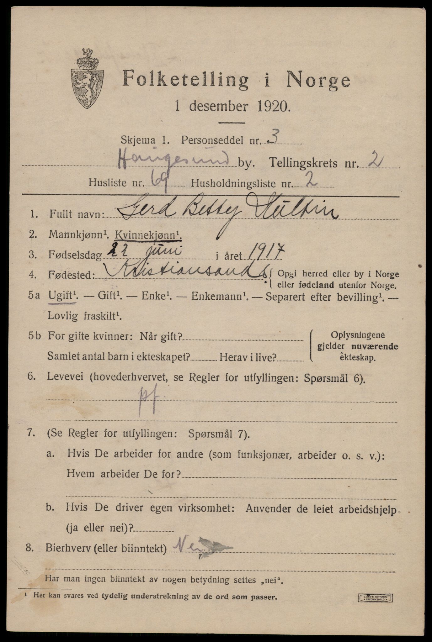 SAST, 1920 census for Haugesund, 1920, p. 14243