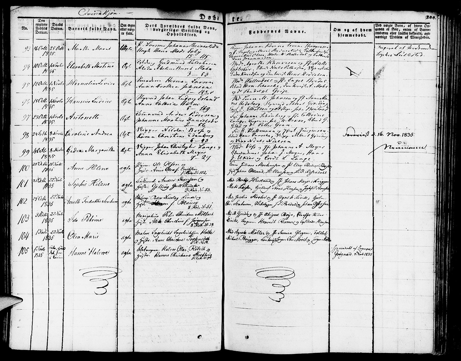 Nykirken Sokneprestembete, AV/SAB-A-77101/H/Haa/L0012: Parish register (official) no. A 12, 1821-1844, p. 244