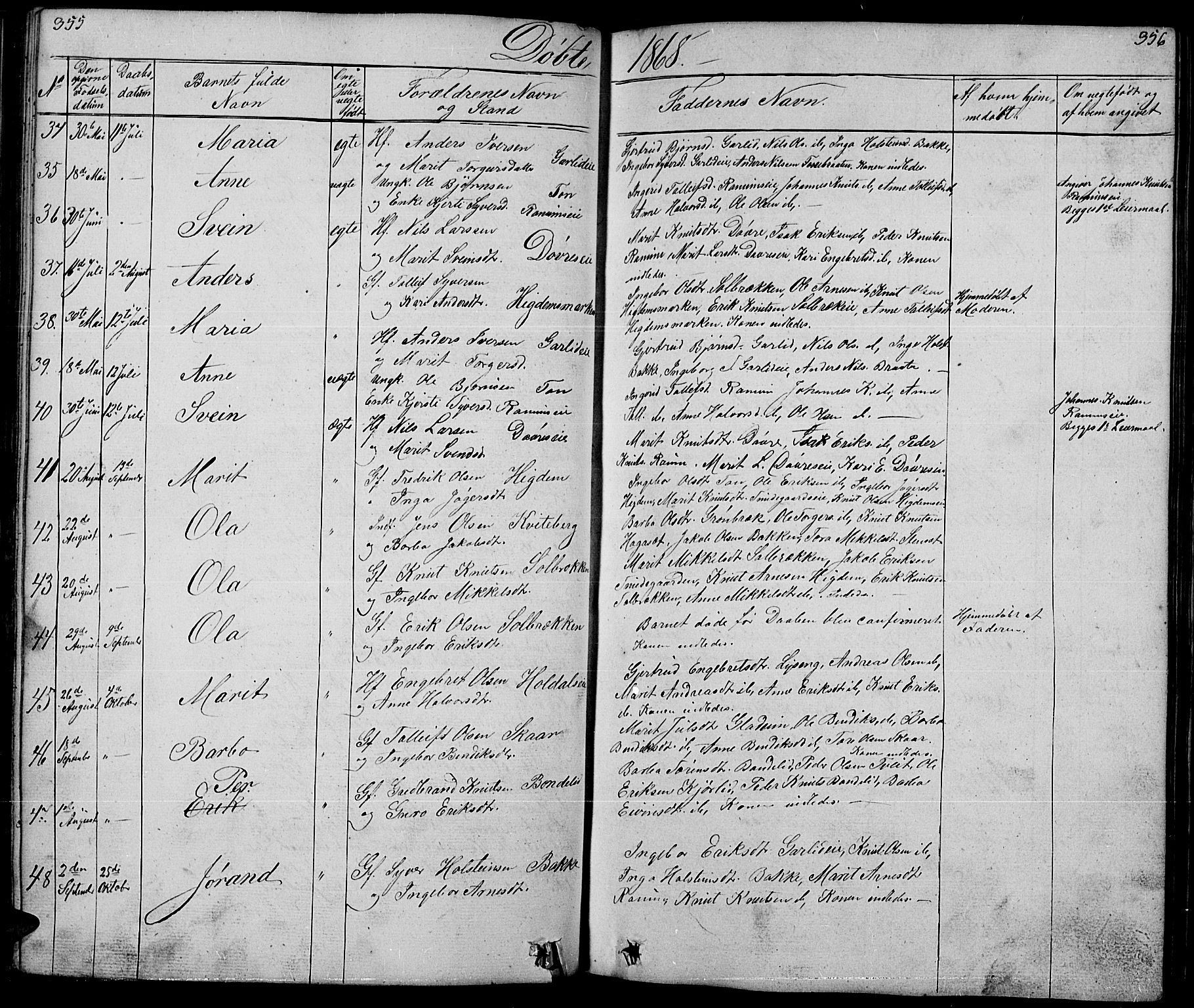 Nord-Aurdal prestekontor, SAH/PREST-132/H/Ha/Hab/L0001: Parish register (copy) no. 1, 1834-1887, p. 355-356
