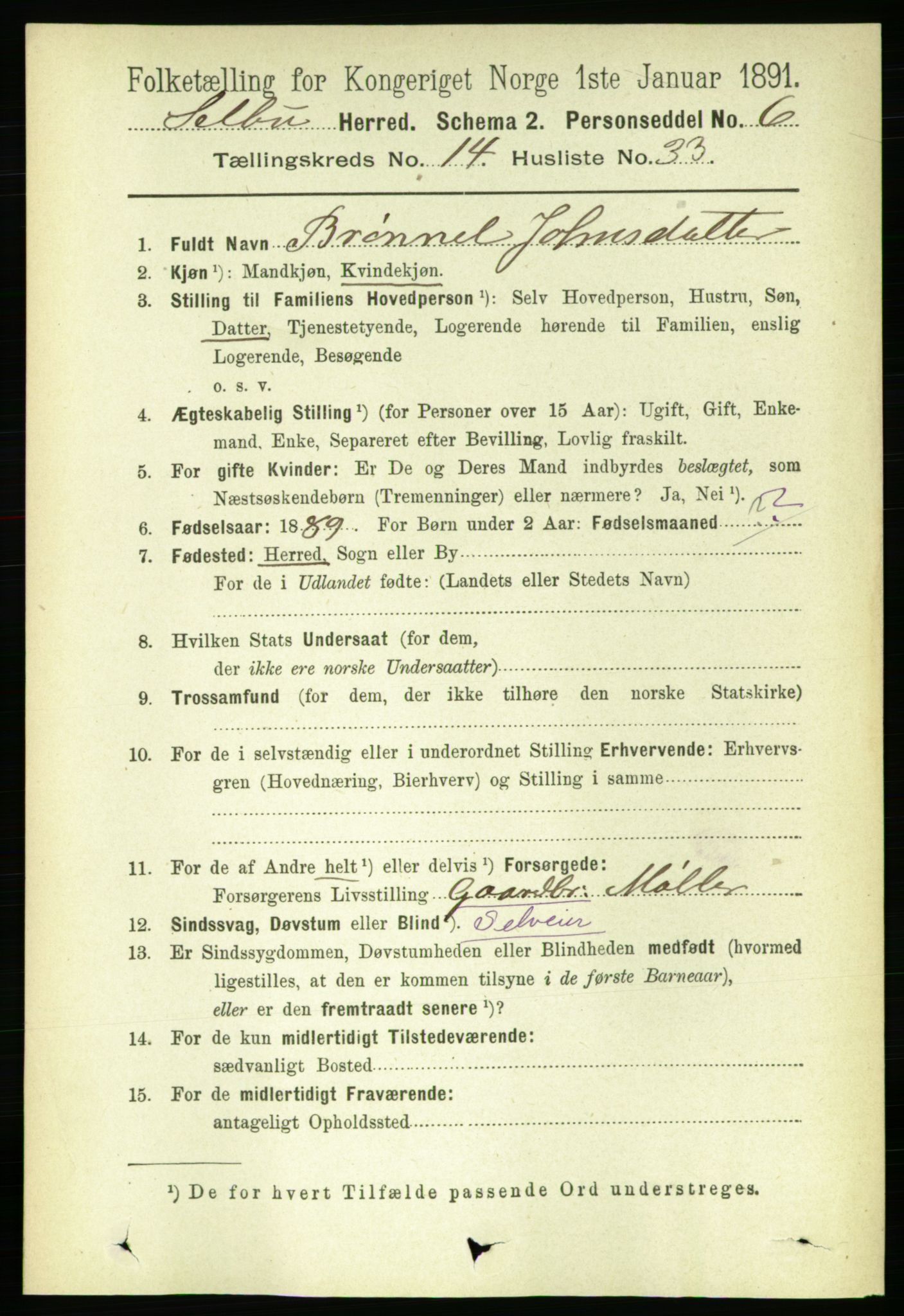 RA, 1891 census for 1664 Selbu, 1891, p. 5297