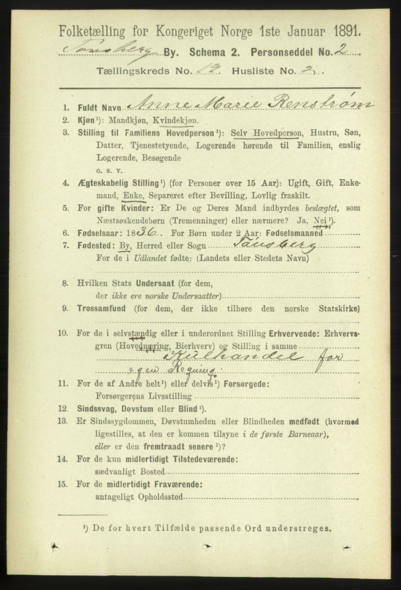 RA, 1891 census for 0705 Tønsberg, 1891, p. 5225