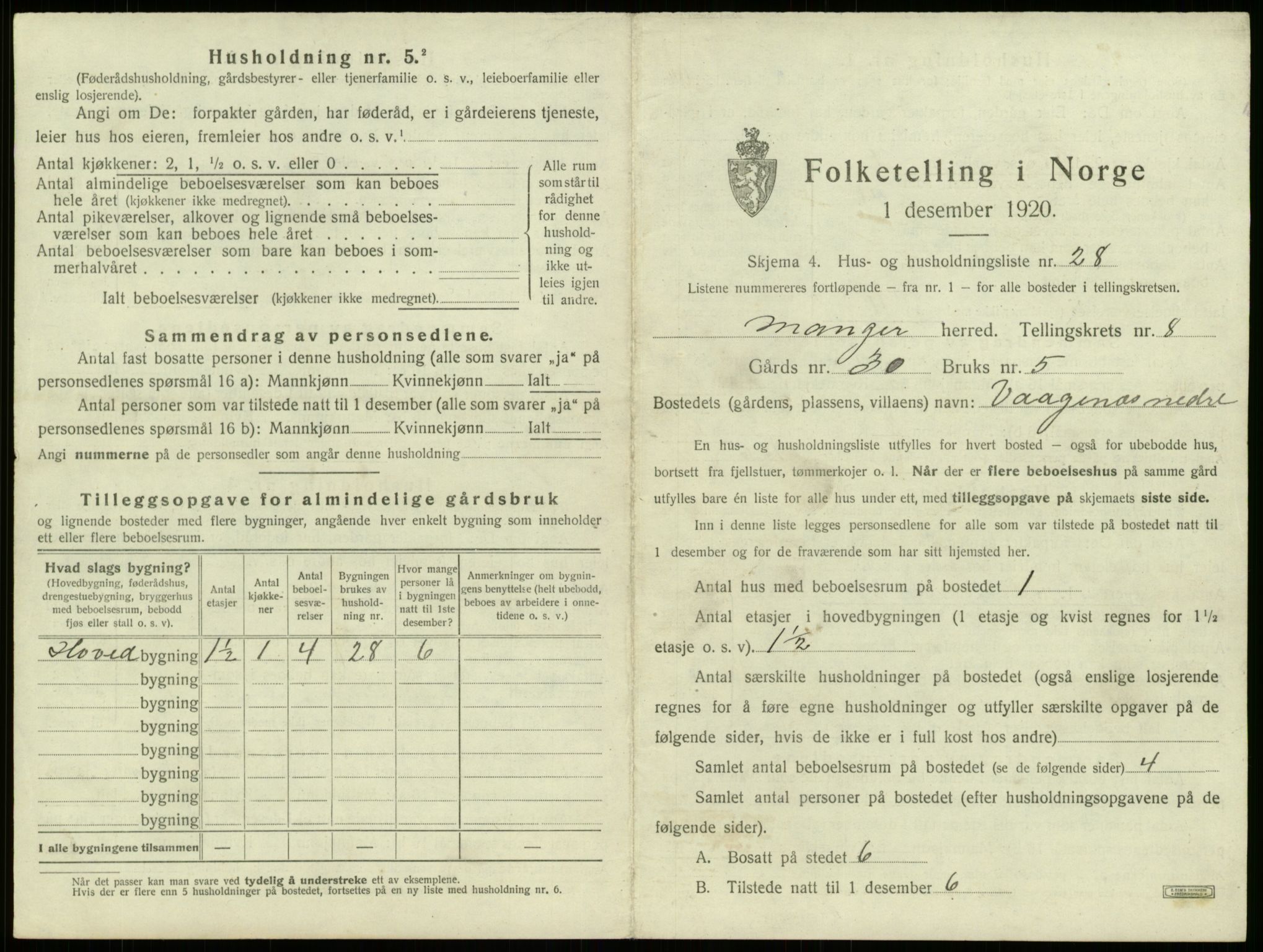 SAB, 1920 census for Manger, 1920, p. 677