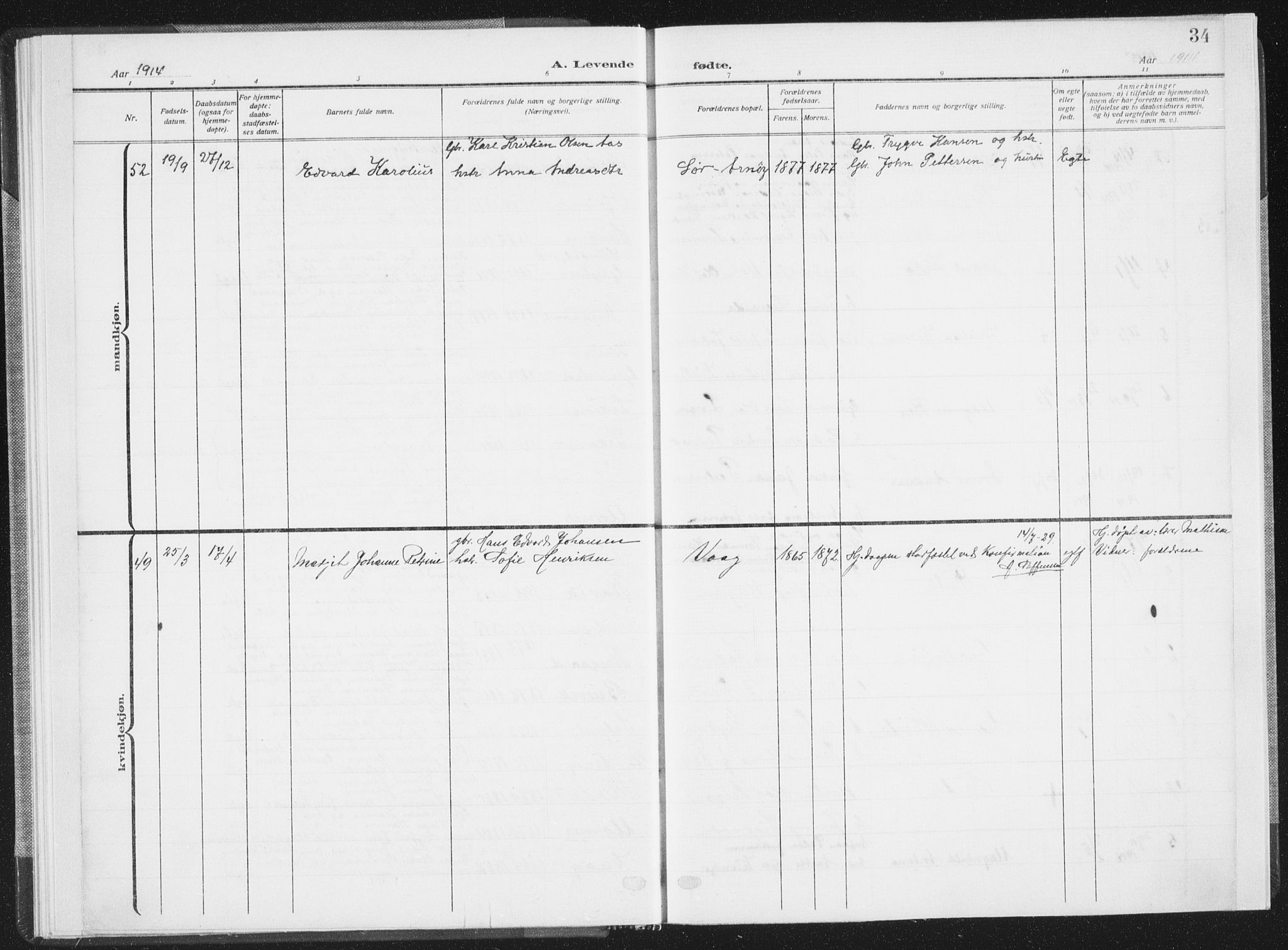 Ministerialprotokoller, klokkerbøker og fødselsregistre - Nordland, SAT/A-1459/805/L0104: Parish register (official) no. 805A09, 1909-1926, p. 34