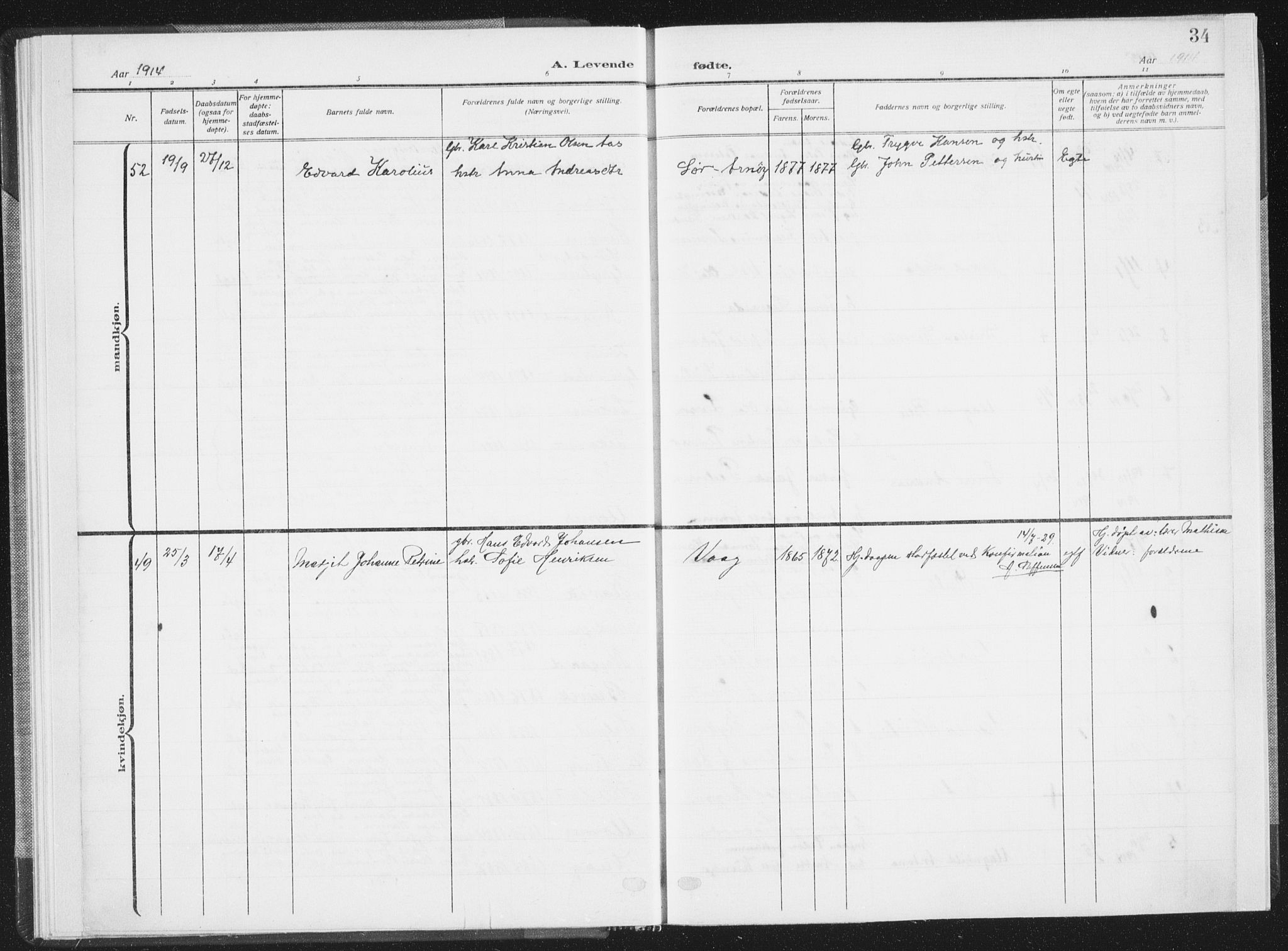 Ministerialprotokoller, klokkerbøker og fødselsregistre - Nordland, AV/SAT-A-1459/805/L0104: Parish register (official) no. 805A09, 1909-1926, p. 34