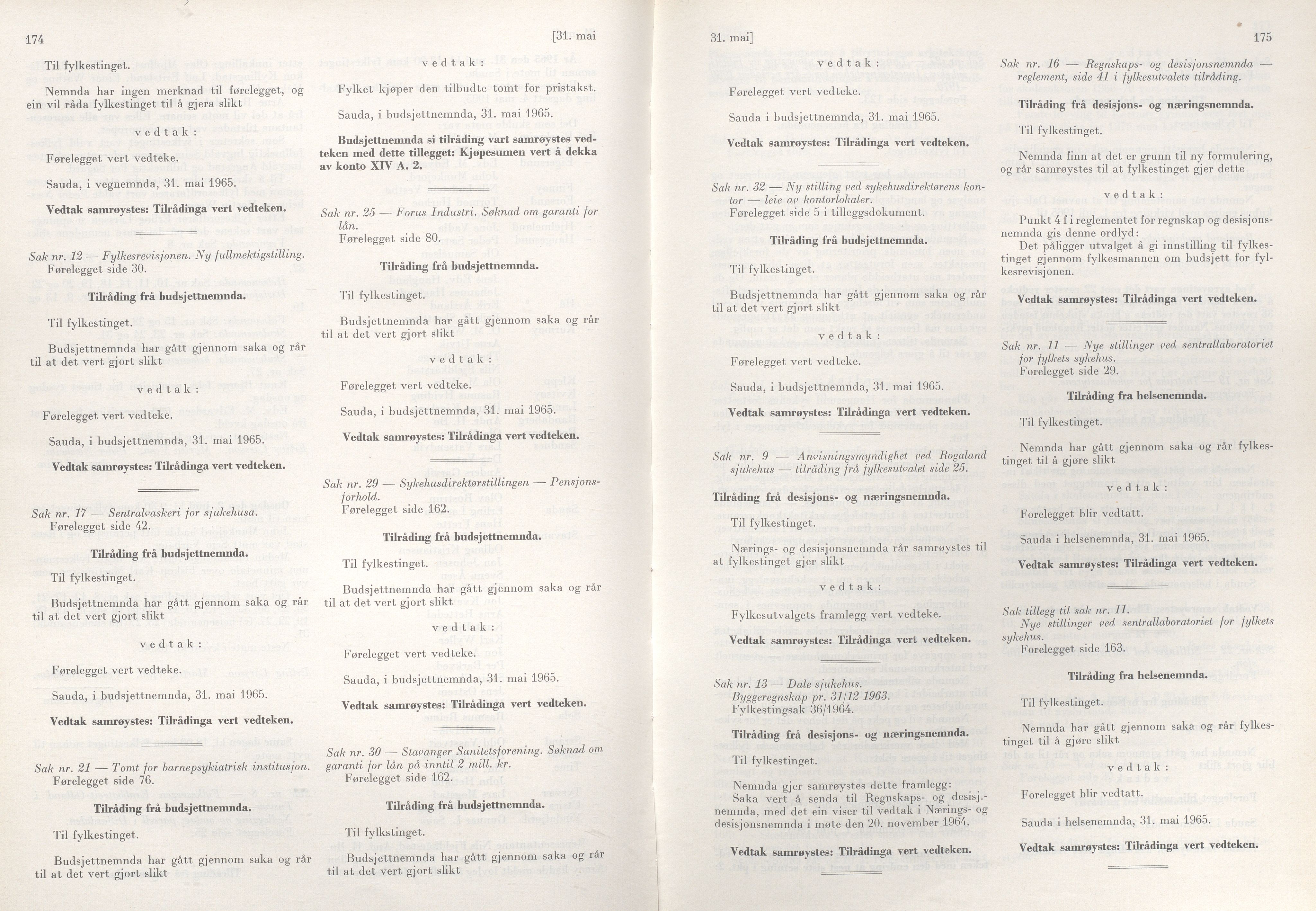 Rogaland fylkeskommune - Fylkesrådmannen , IKAR/A-900/A/Aa/Aaa/L0085: Møtebok , 1965, p. 174-175