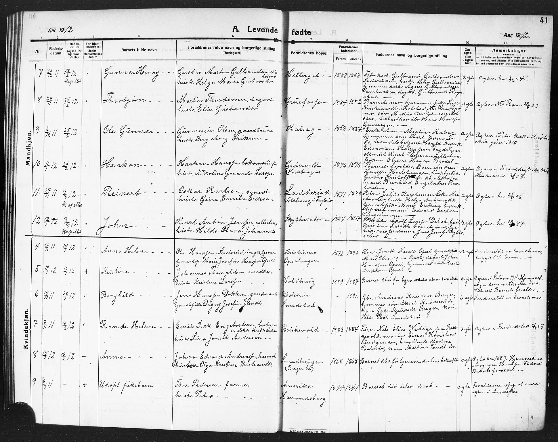 Eidsvoll prestekontor Kirkebøker, SAO/A-10888/G/Ga/L0008: Parish register (copy) no. I 8, 1909-1918, p. 41