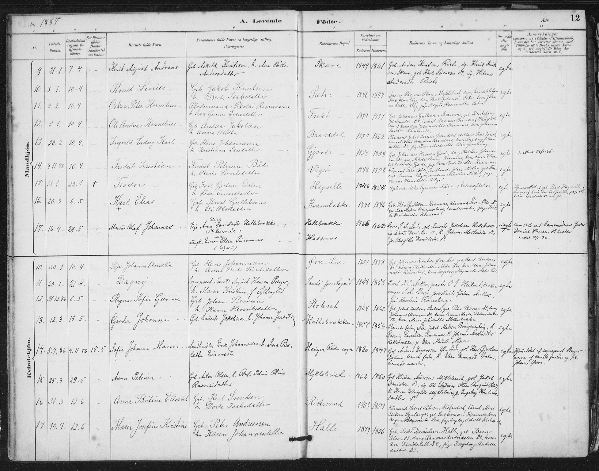 Ministerialprotokoller, klokkerbøker og fødselsregistre - Møre og Romsdal, AV/SAT-A-1454/503/L0037: Parish register (official) no. 503A05, 1884-1900, p. 12