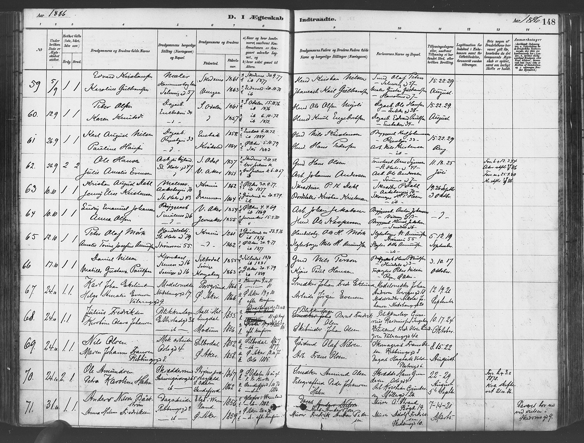 Gamlebyen prestekontor Kirkebøker, AV/SAO-A-10884/F/Fa/L0006: Parish register (official) no. 6, 1881-1890, p. 148