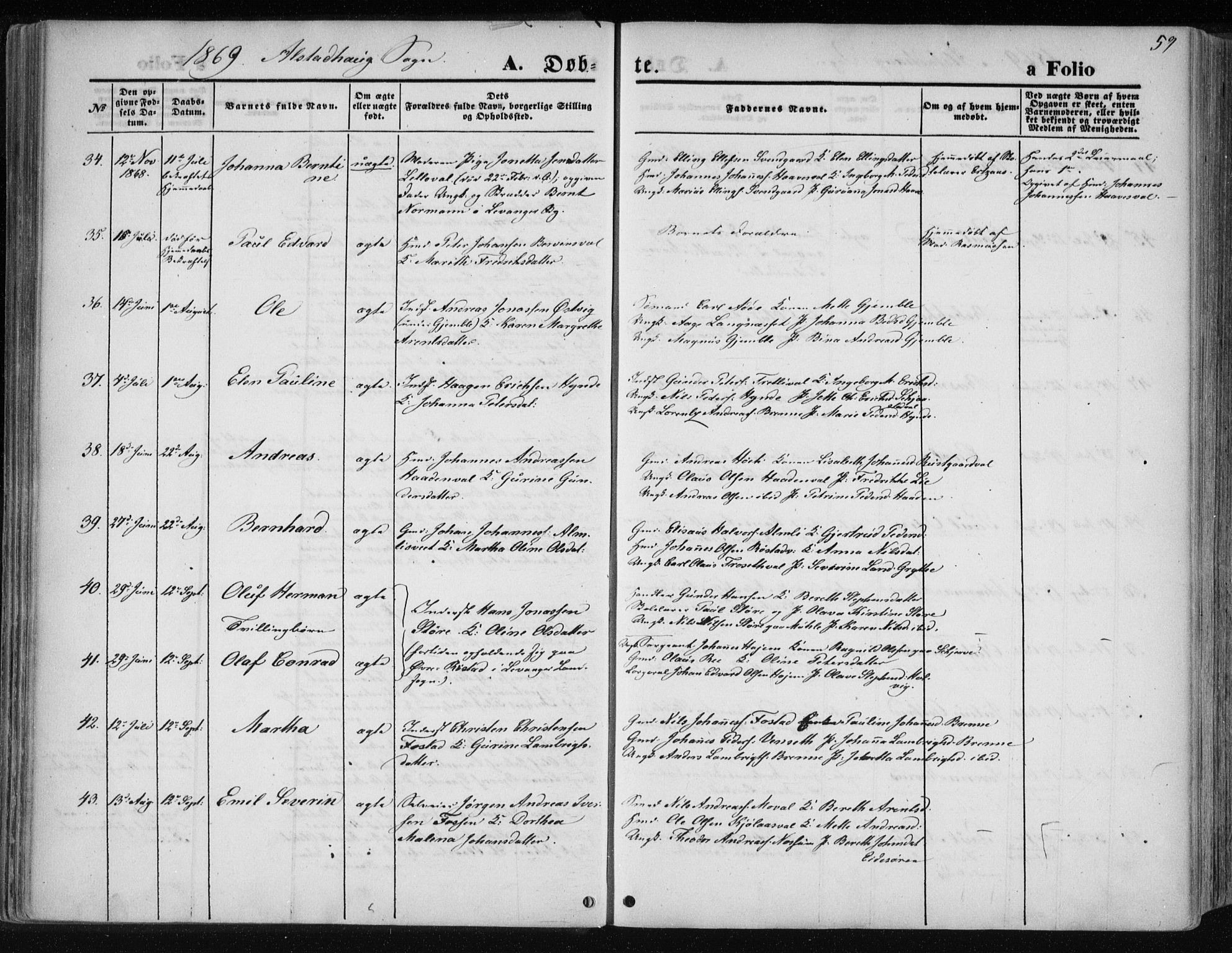 Ministerialprotokoller, klokkerbøker og fødselsregistre - Nord-Trøndelag, SAT/A-1458/717/L0157: Parish register (official) no. 717A08 /1, 1863-1877, p. 59