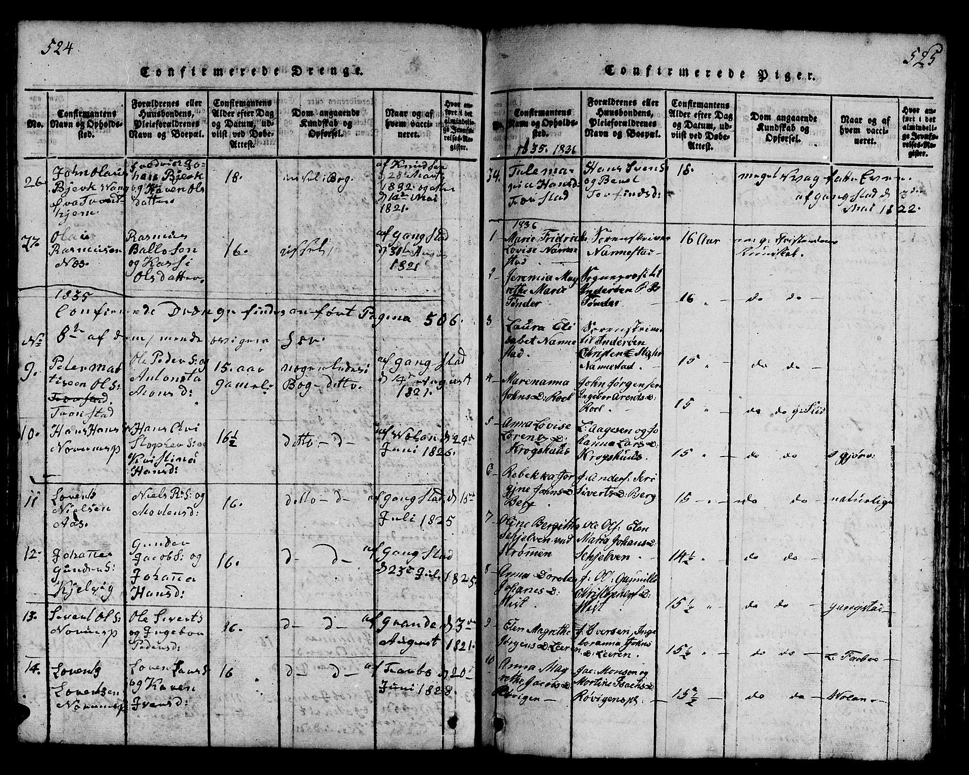 Ministerialprotokoller, klokkerbøker og fødselsregistre - Nord-Trøndelag, SAT/A-1458/730/L0298: Parish register (copy) no. 730C01, 1816-1849, p. 524-525