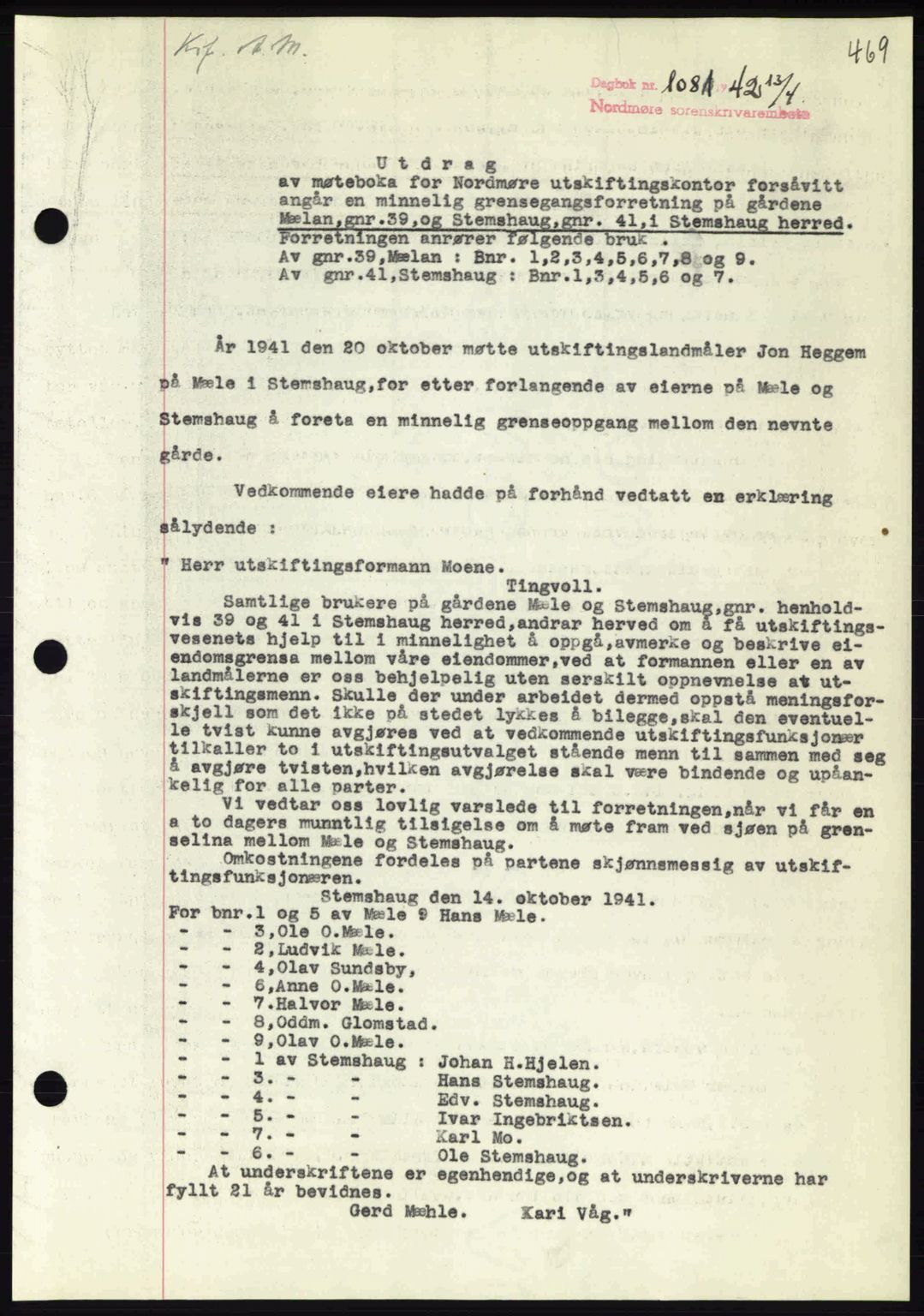 Nordmøre sorenskriveri, AV/SAT-A-4132/1/2/2Ca: Mortgage book no. A92, 1942-1942, Diary no: : 1081/1942