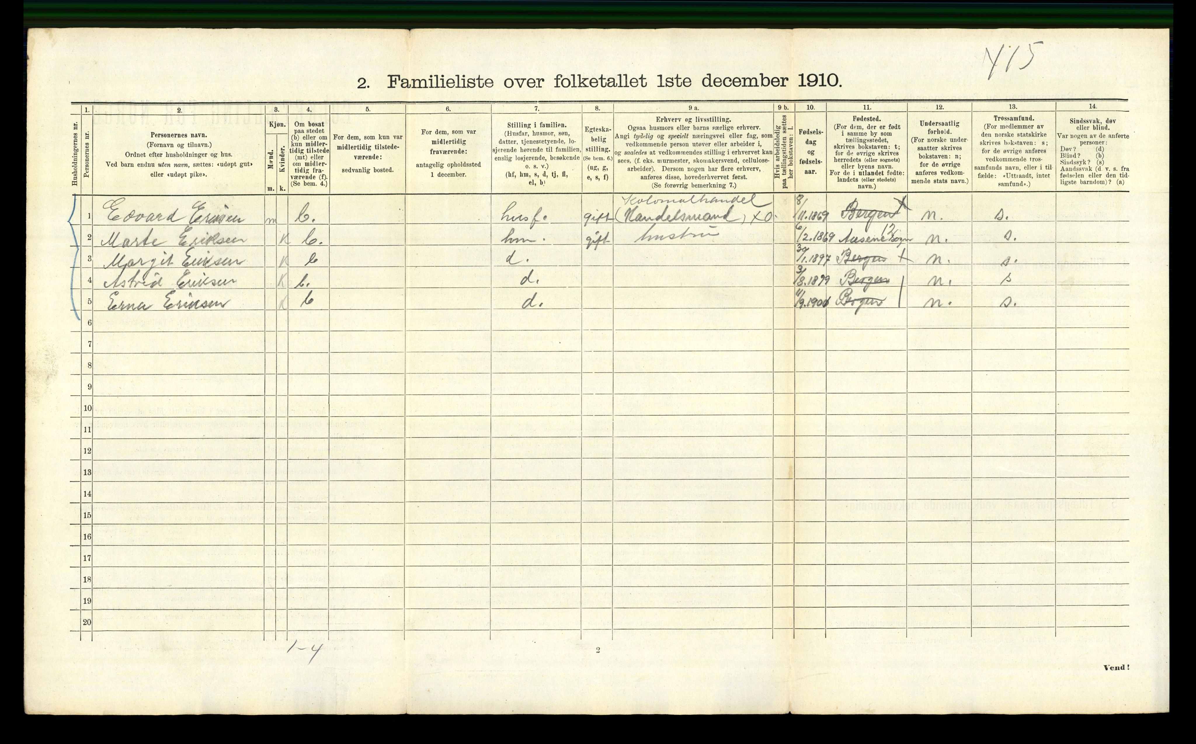 RA, 1910 census for Bergen, 1910, p. 40524