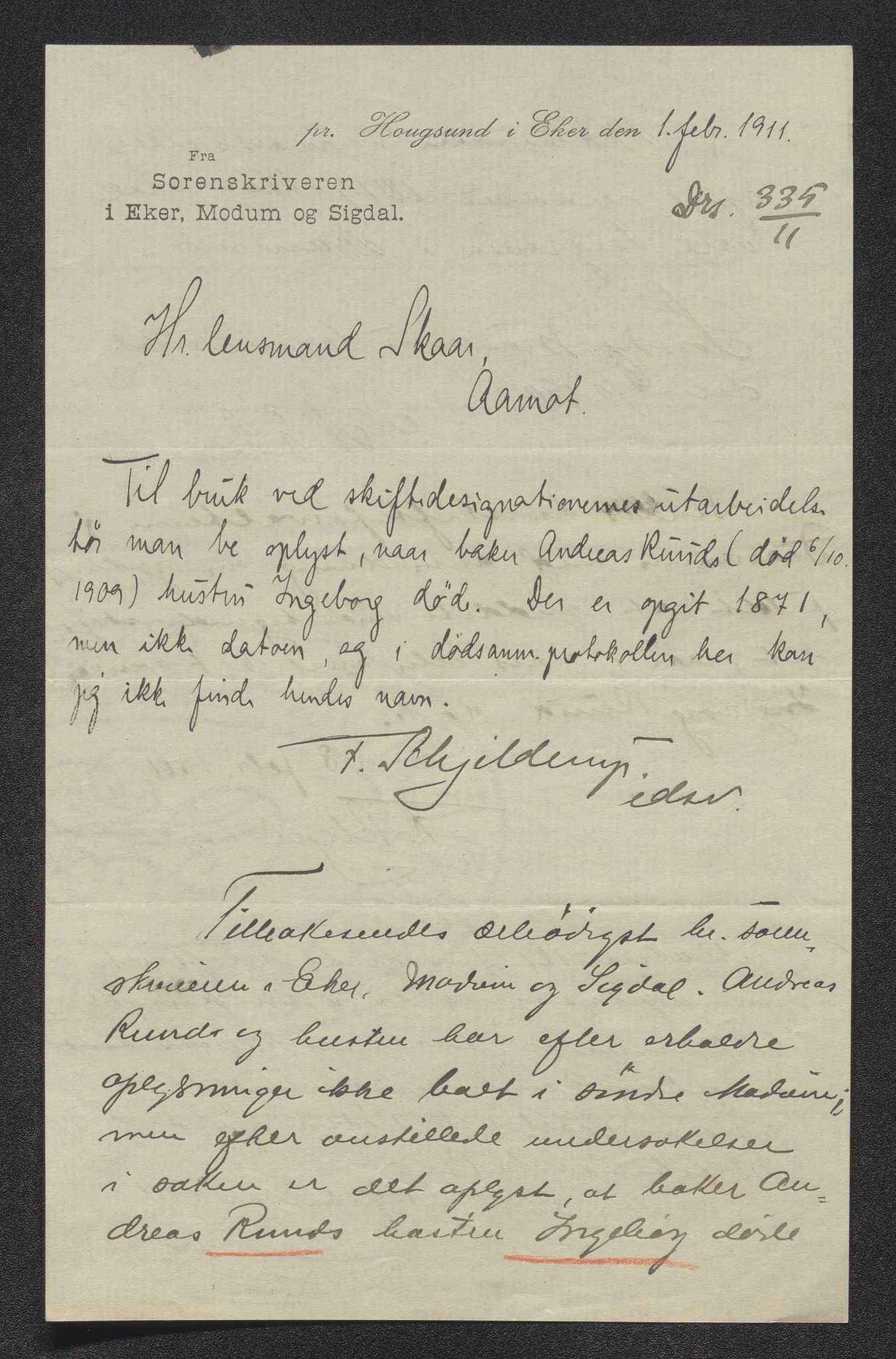 Eiker, Modum og Sigdal sorenskriveri, AV/SAKO-A-123/H/Ha/Hab/L0033: Dødsfallsmeldinger, 1909-1910, p. 561