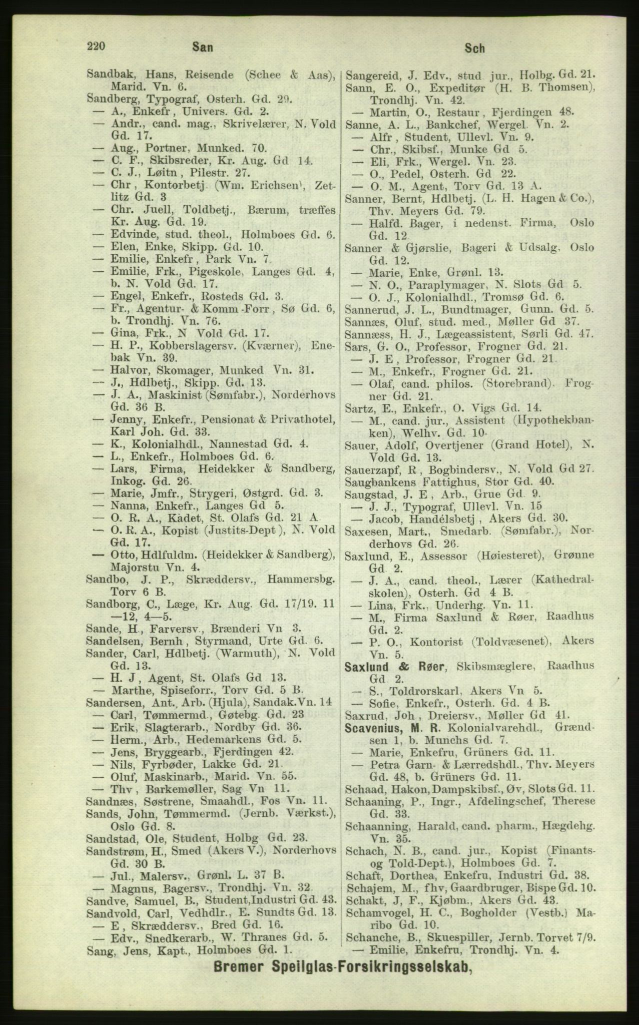 Kristiania/Oslo adressebok, PUBL/-, 1884, p. 220