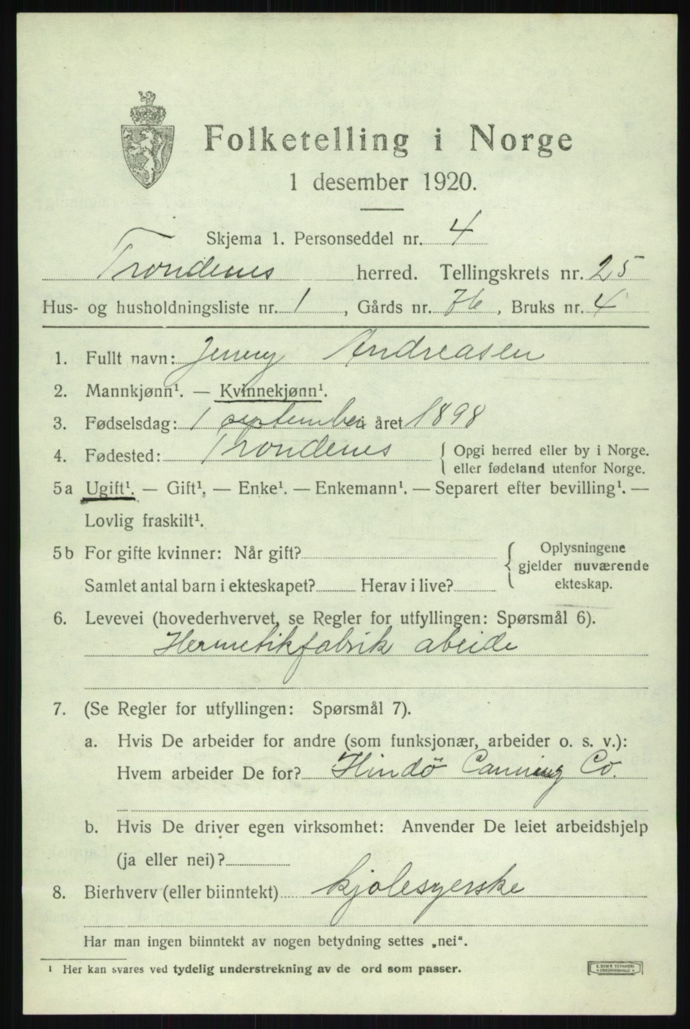 SATØ, 1920 census for Trondenes, 1920, p. 18412