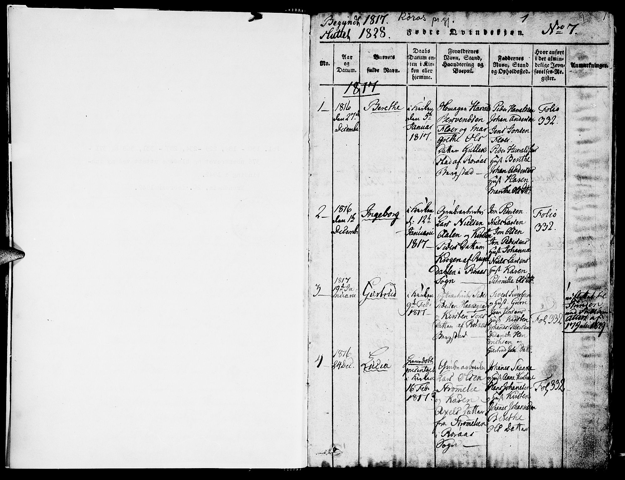 Ministerialprotokoller, klokkerbøker og fødselsregistre - Sør-Trøndelag, SAT/A-1456/681/L0929: Parish register (official) no. 681A07, 1817-1828, p. 1