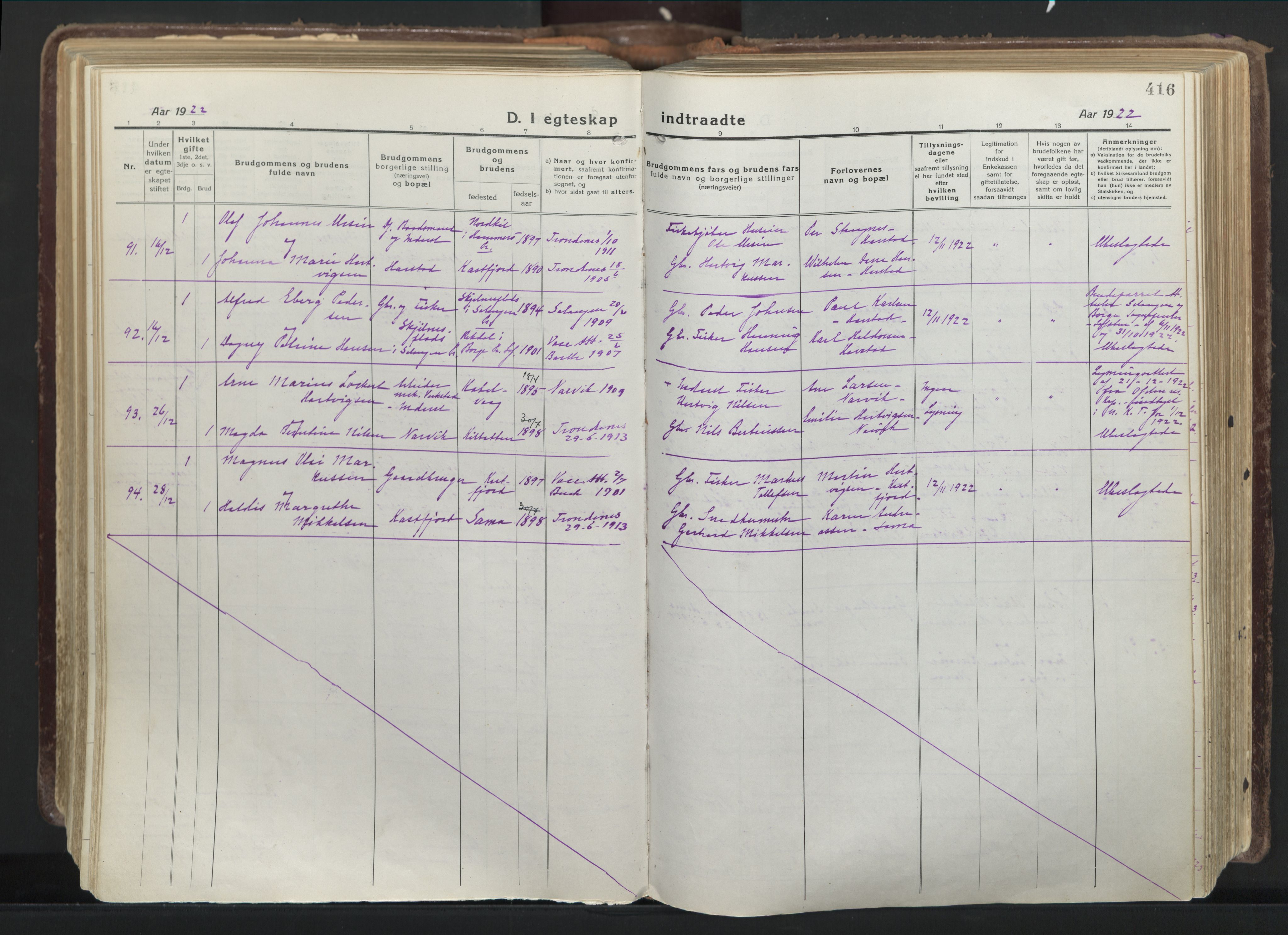 Trondenes sokneprestkontor, AV/SATØ-S-1319/H/Ha/L0019kirke: Parish register (official) no. 19, 1919-1928, p. 416