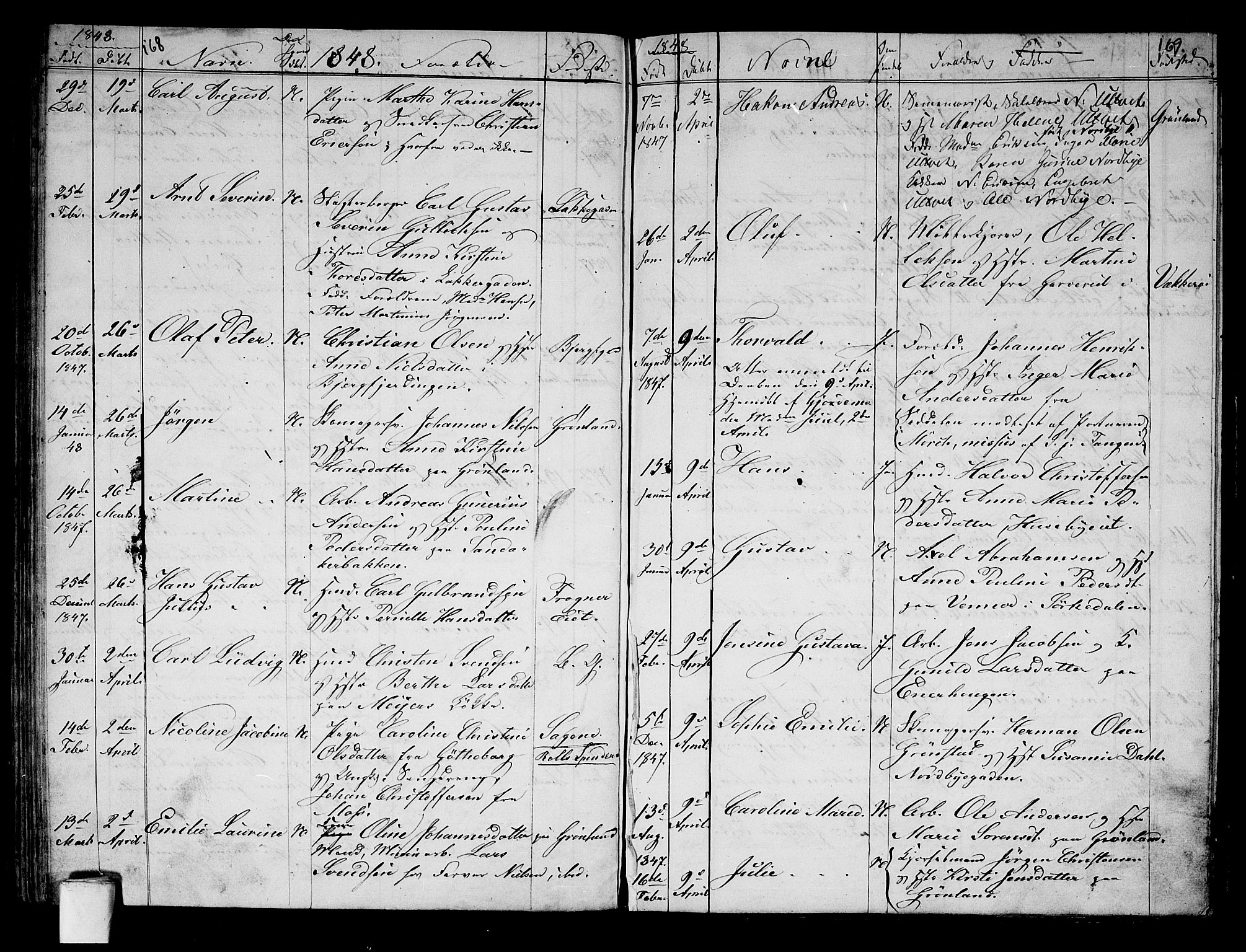 Aker prestekontor kirkebøker, SAO/A-10861/G/L0008: Parish register (copy) no. 8, 1845-1848, p. 168-169