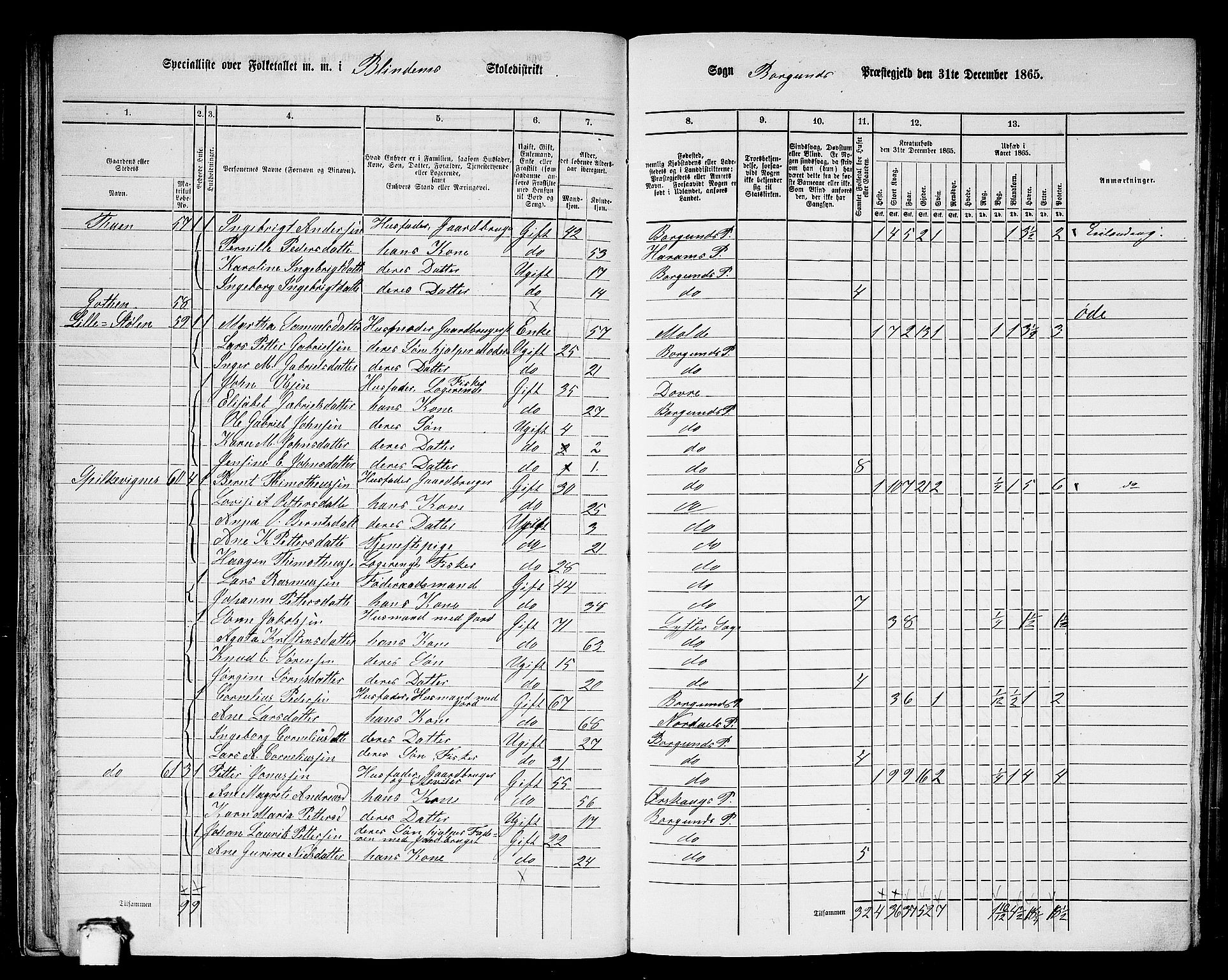 RA, 1865 census for Borgund, 1865, p. 34