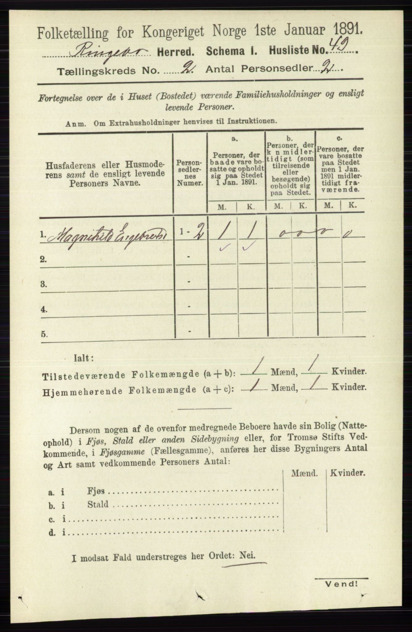 RA, 1891 census for 0520 Ringebu, 1891, p. 384