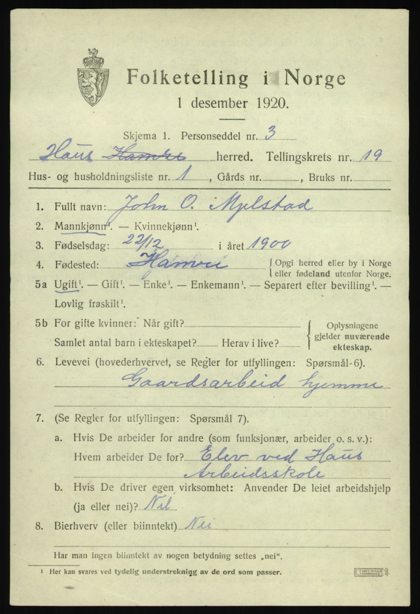 SAB, 1920 census for Haus, 1920, p. 12270