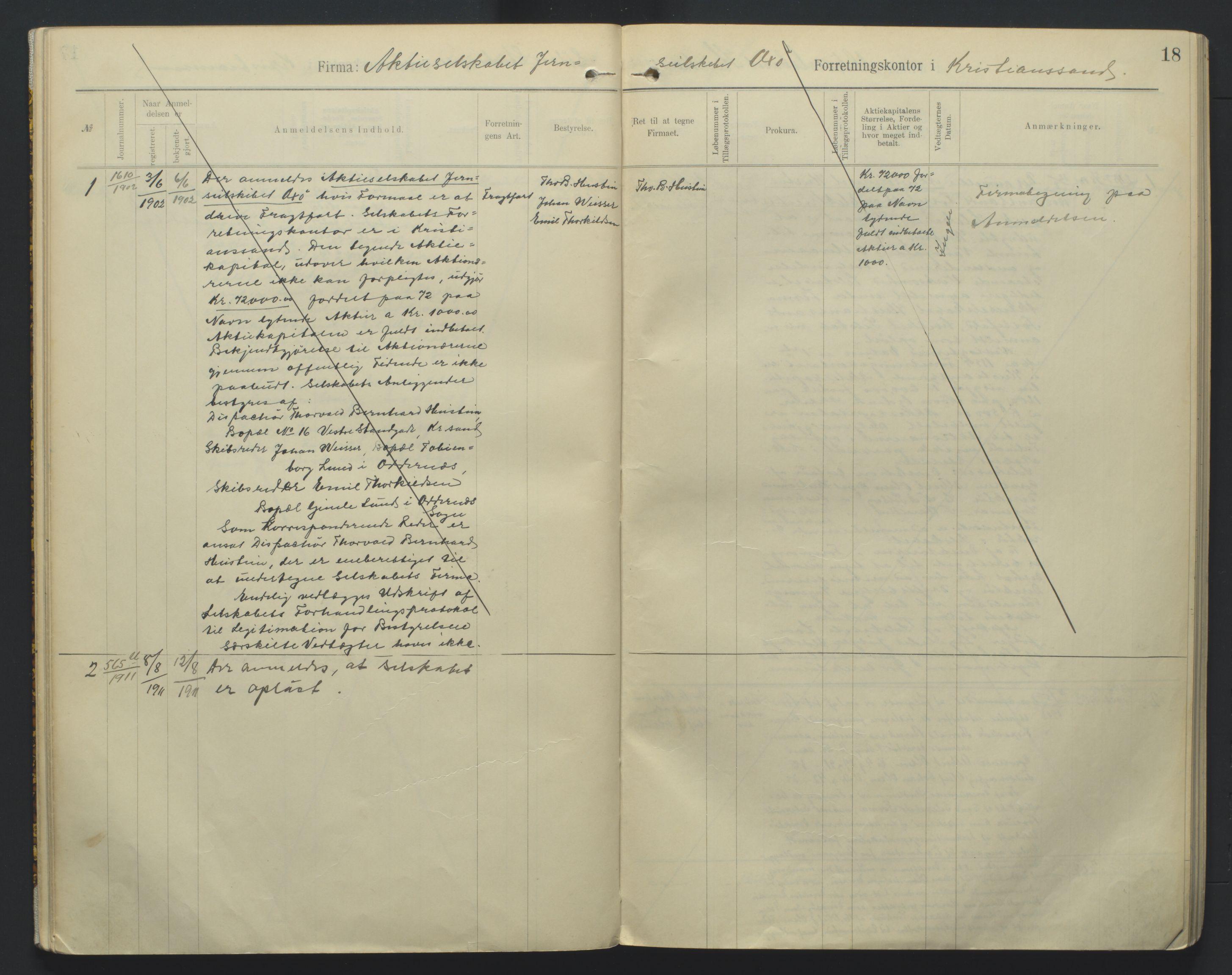 Kristiansand byrett, SAK/1223-0001/K/Kb/L0009: Handelsregister B II, 1901-1907, p. 18