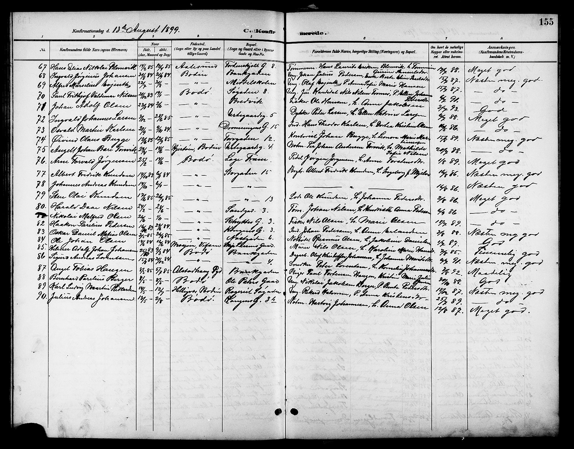 Ministerialprotokoller, klokkerbøker og fødselsregistre - Nordland, SAT/A-1459/801/L0033: Parish register (copy) no. 801C08, 1898-1910, p. 155