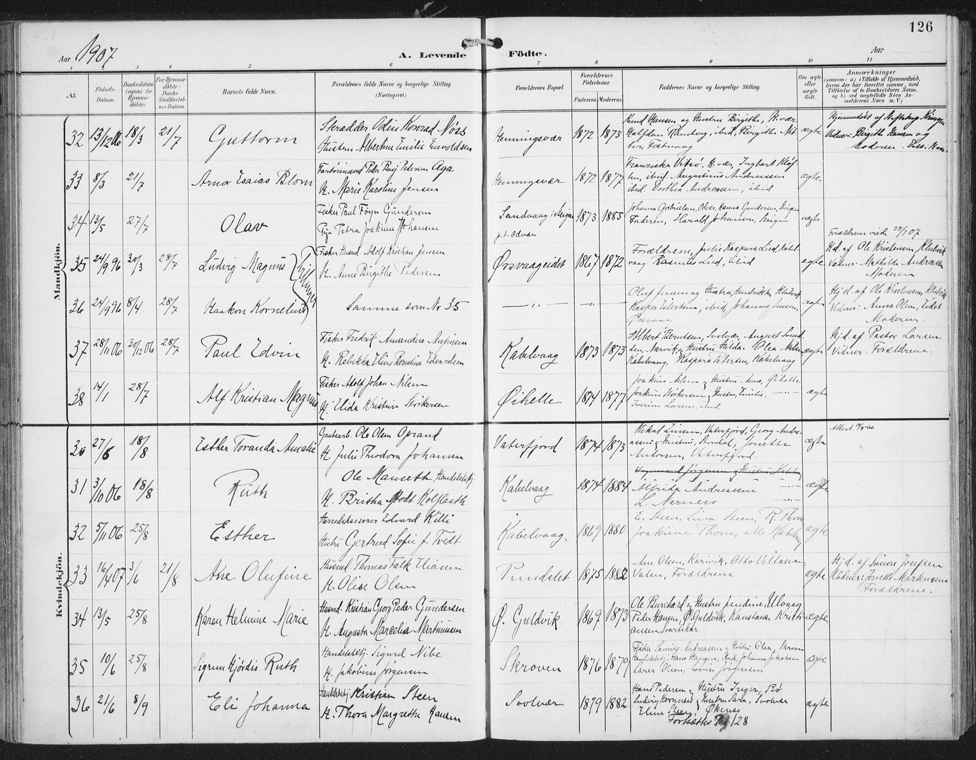 Ministerialprotokoller, klokkerbøker og fødselsregistre - Nordland, AV/SAT-A-1459/874/L1062: Parish register (official) no. 874A06, 1899-1907, p. 126