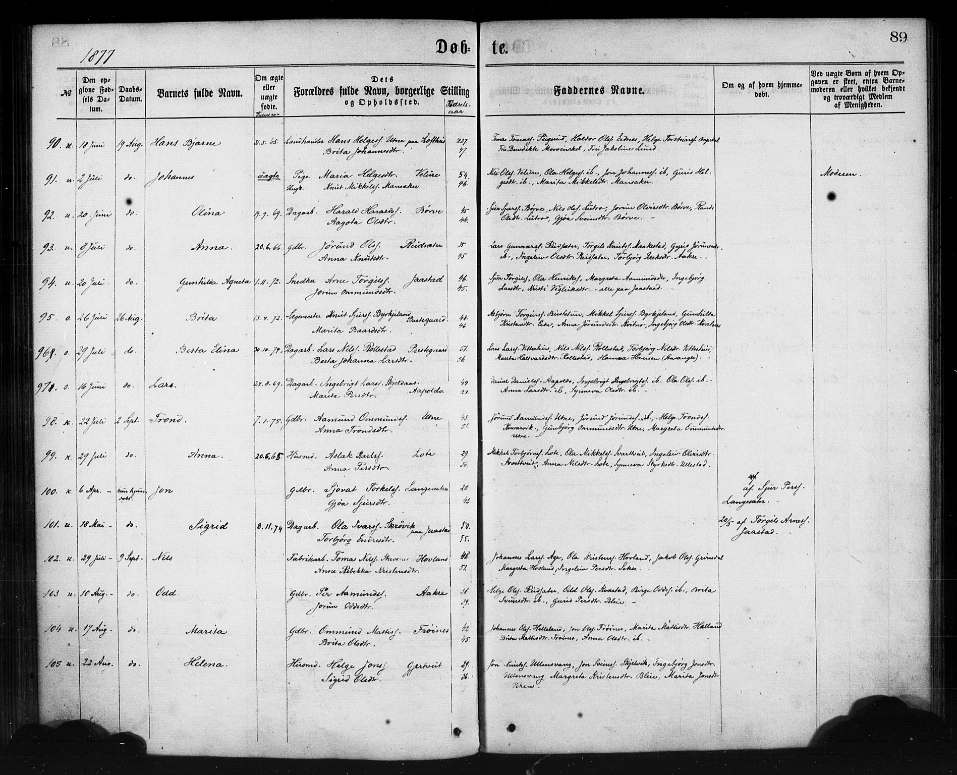 Ullensvang sokneprestembete, AV/SAB-A-78701/H/Haa: Parish register (official) no. A 12, 1867-1881, p. 89