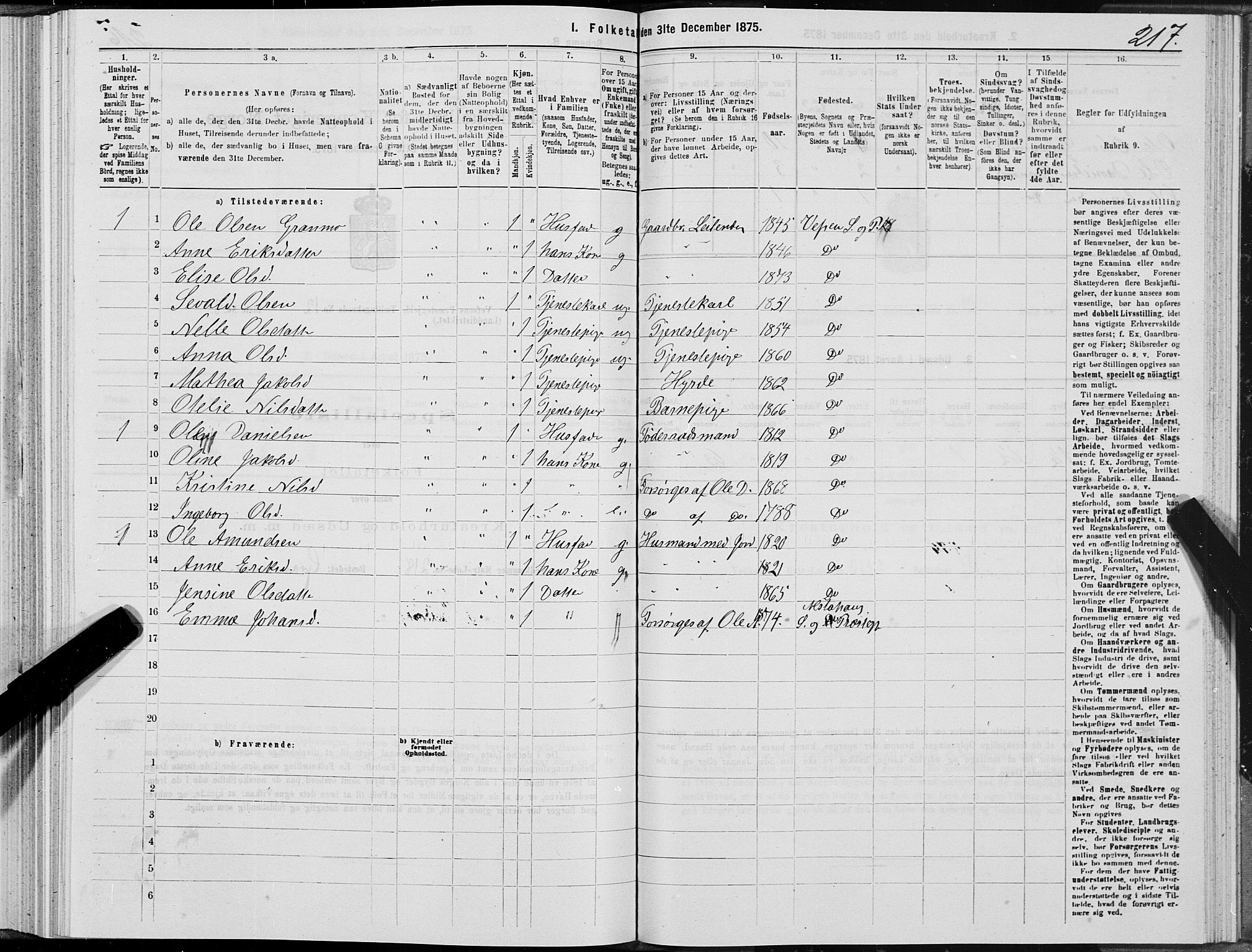 SAT, 1875 census for 1824L Vefsn/Vefsn, 1875, p. 3217