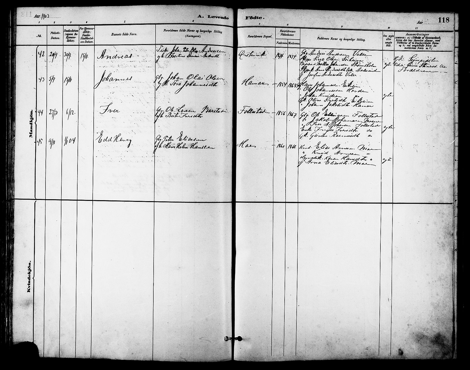 Ministerialprotokoller, klokkerbøker og fødselsregistre - Møre og Romsdal, AV/SAT-A-1454/513/L0189: Parish register (copy) no. 513C03, 1883-1904, p. 118