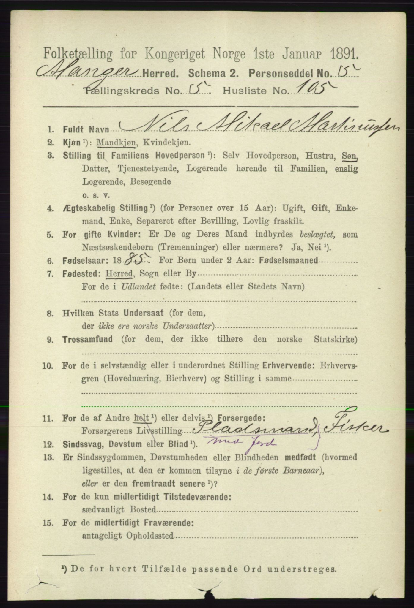 RA, 1891 census for 1261 Manger, 1891, p. 3306