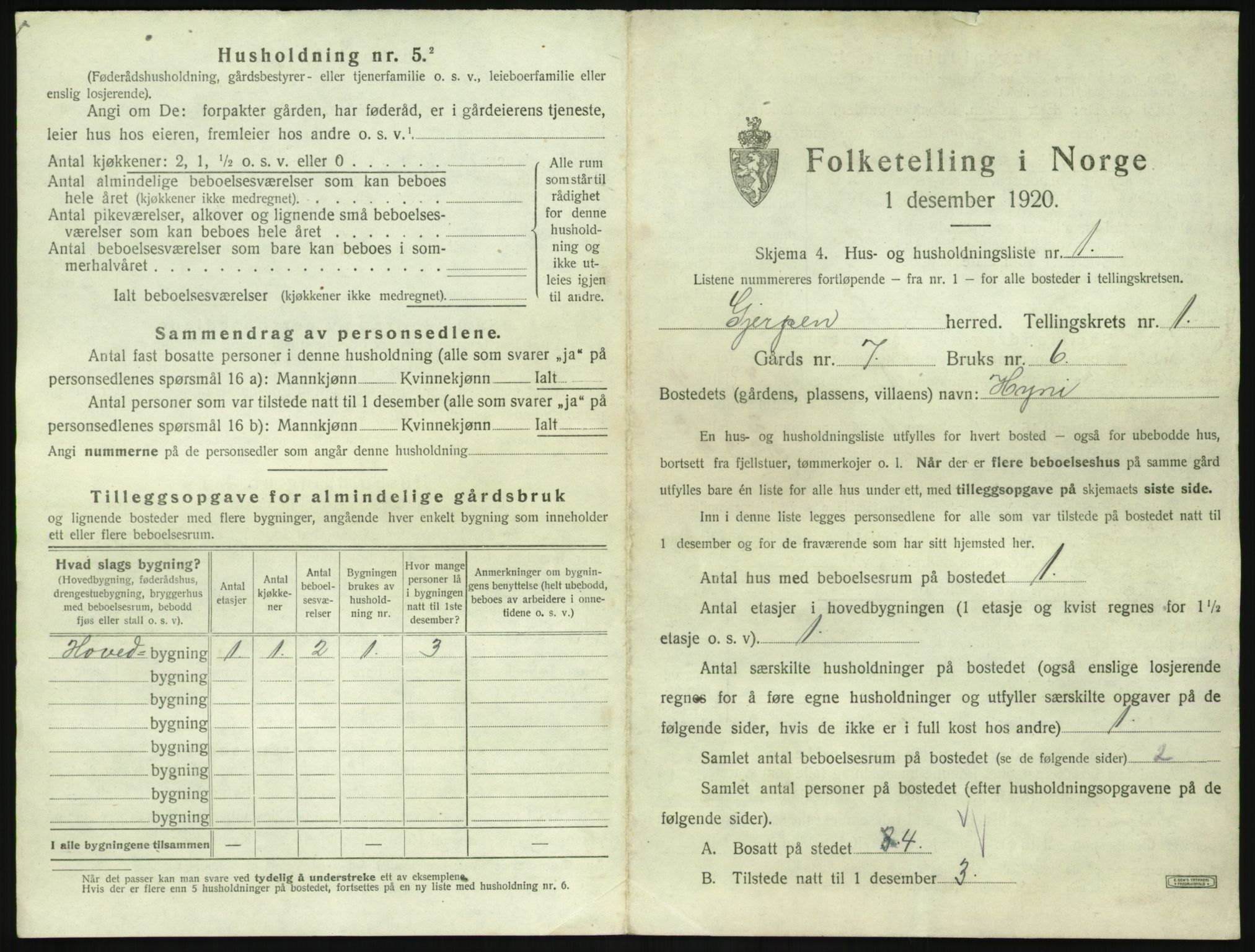 SAKO, 1920 census for Gjerpen, 1920, p. 64