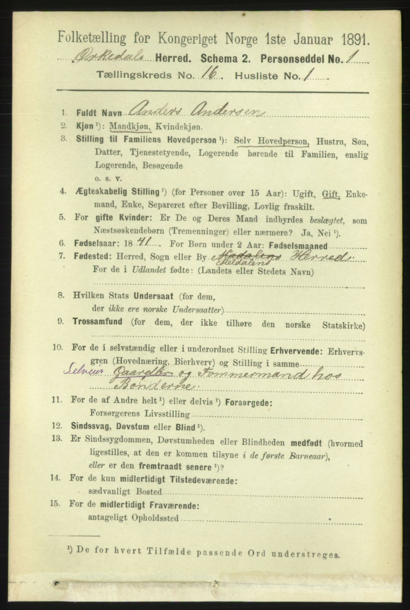 RA, 1891 census for 1638 Orkdal, 1891, p. 7151